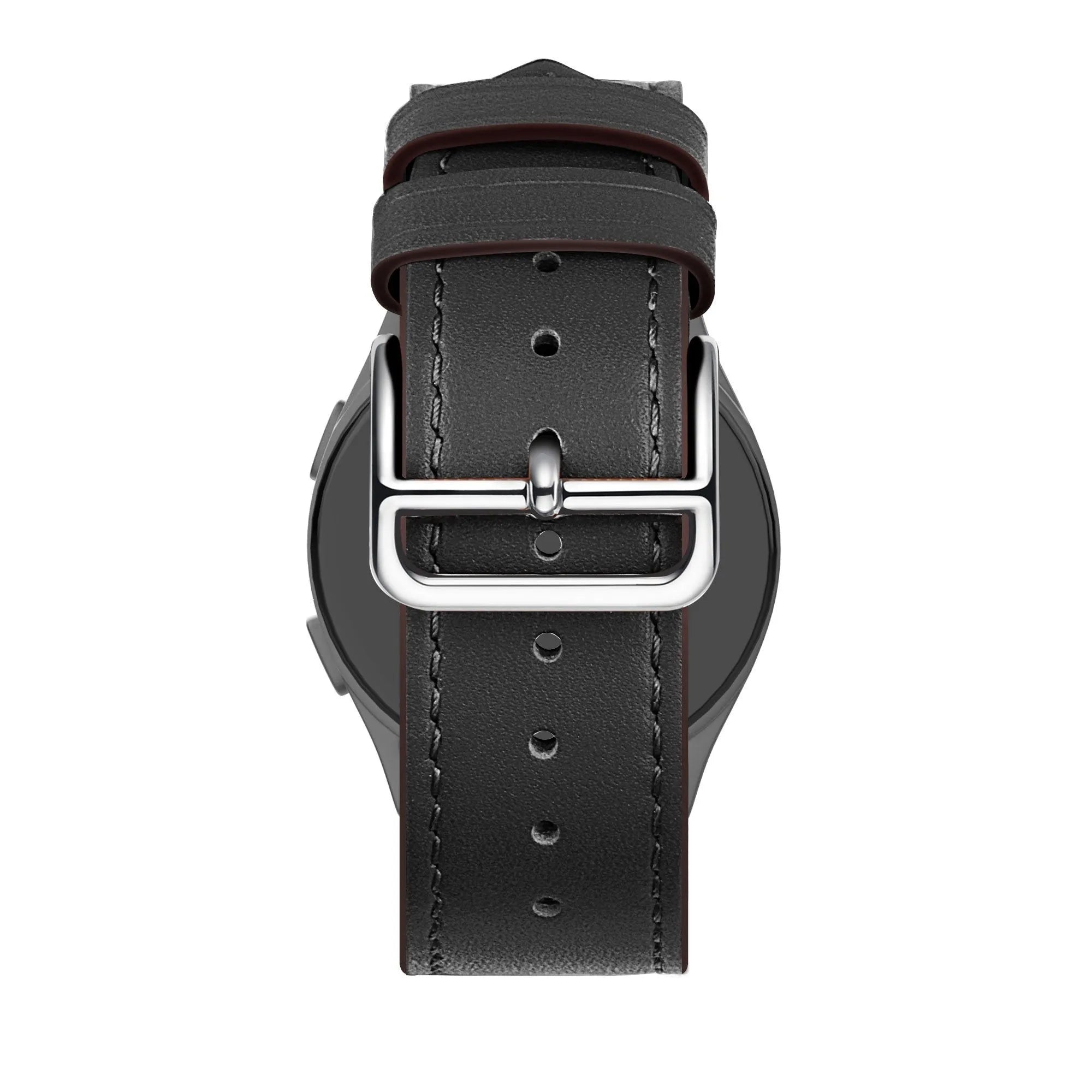 Leather Strap 'Deluxe', black, on a watch, direct rear view