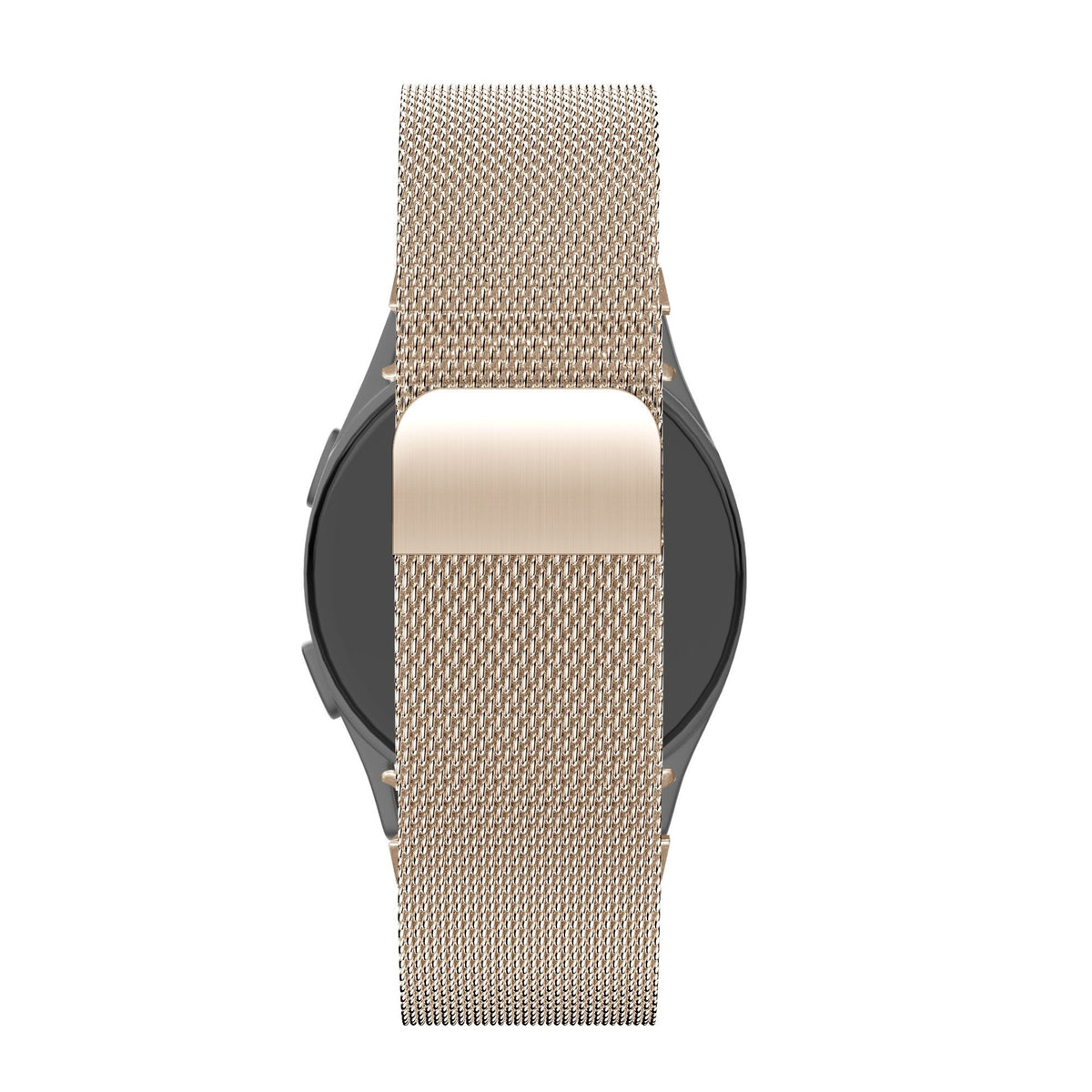 Milanese Loop Strap, rose gold, on a watch, direct rear view