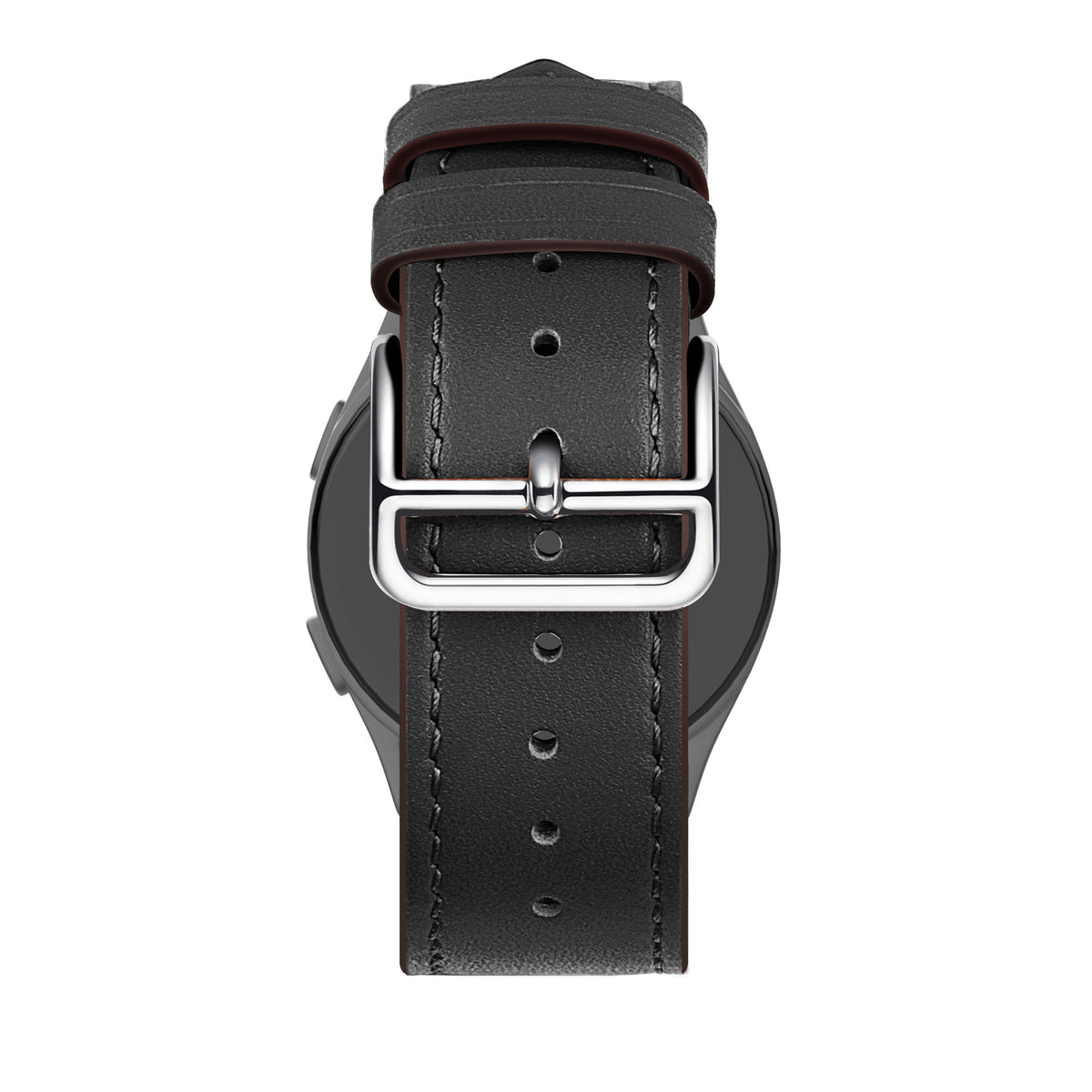 Leather Strap 'Deluxe', black, on a watch, direct rear view