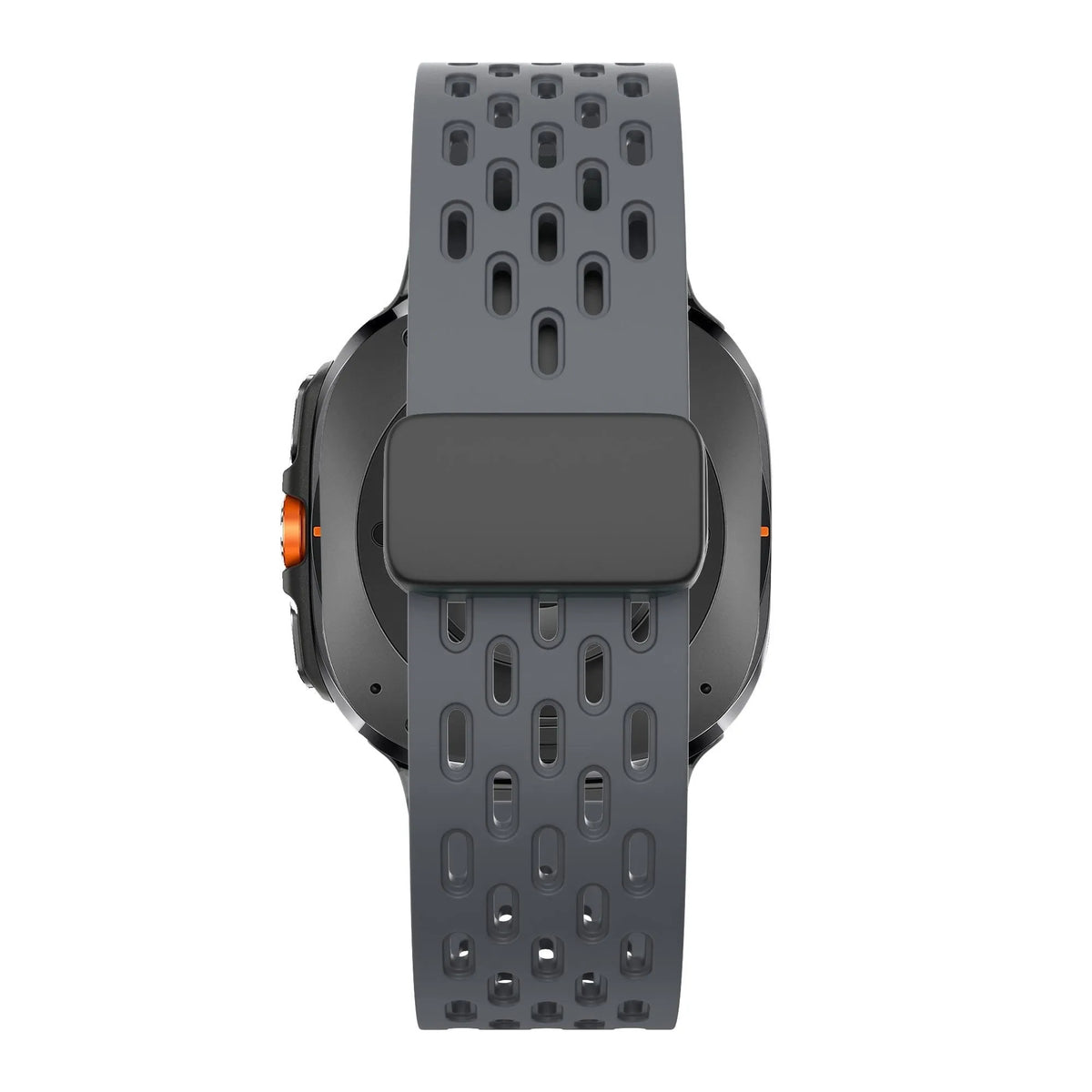 Silicone D-Buckle Sport Strap 'Air', dark grey, on a watch, direct rear view