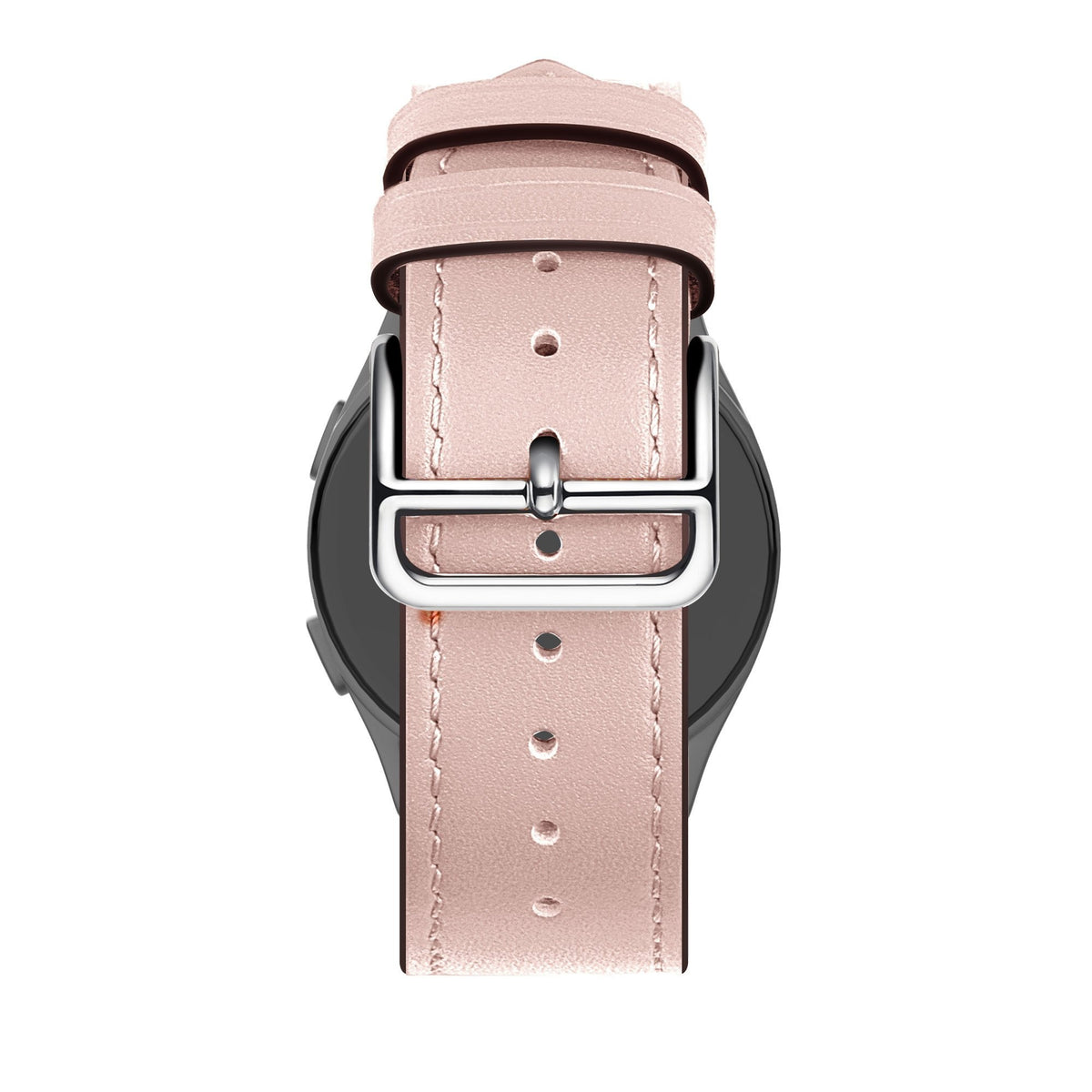 Leather Strap 'Deluxe', pink, on a watch, direct rear view