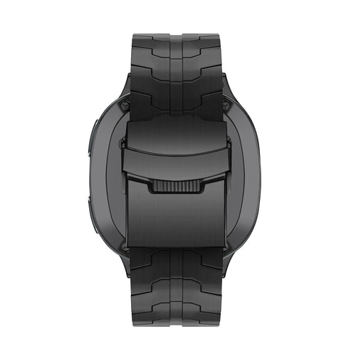 Steel Iron Strap, black, on a watch, direct rear view