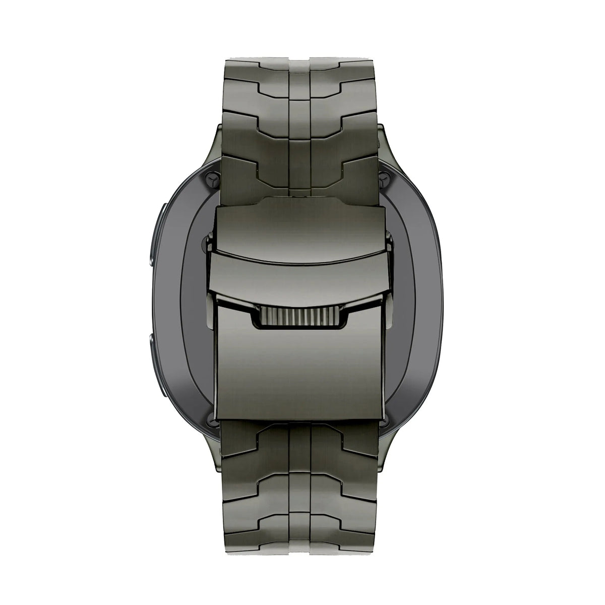 Steel Iron Strap, graphite, on a watch, direct rear view