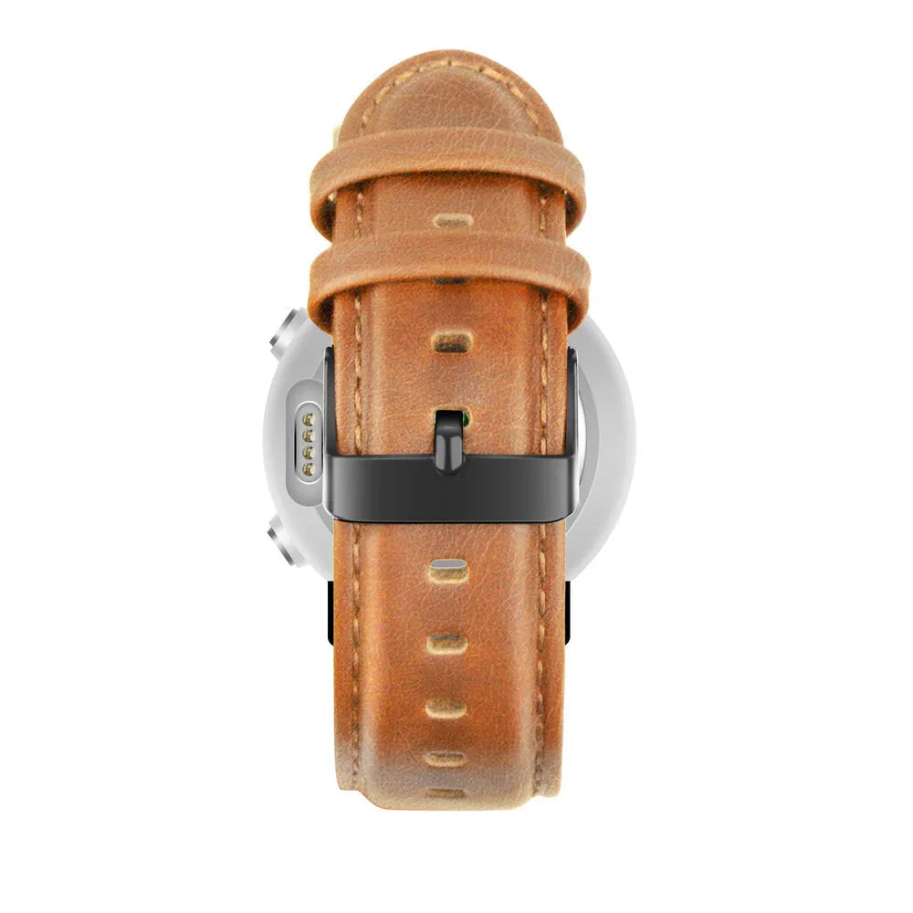 Leather Strap 'Classic', brown, on a watch, direct rear view