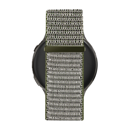 Nylon Loop Strap, olive green, on a watch, direct rear view