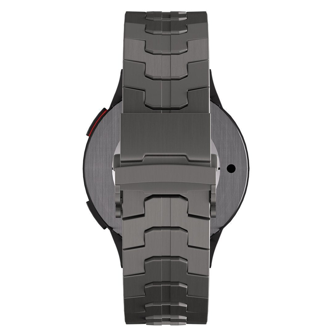 Titanium Strap 'Iron', graphite, on a watch, direct rear view