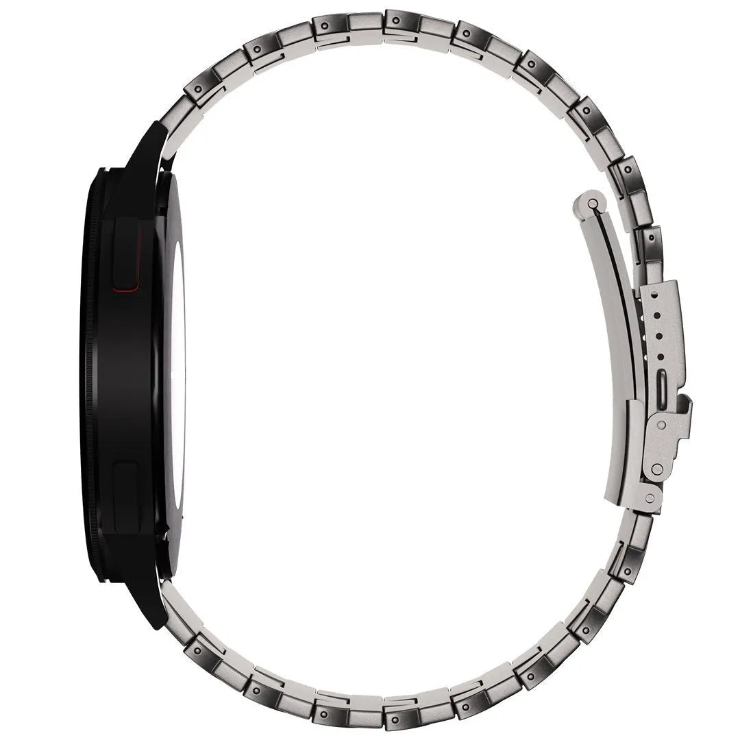 Butterfly Titanium Strap, graphite, on a watch, direct rear view