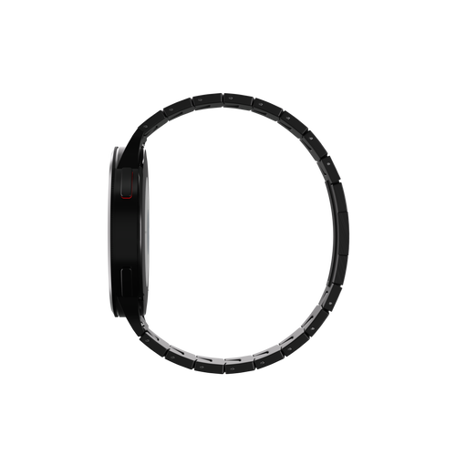 Titanium Grain Strap (Flat Clasp), black, on a watch, direct rear view