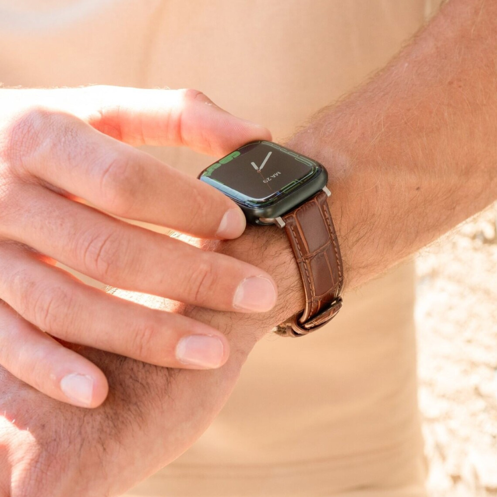 Correa de cuero Apple Watch Grano de cocodrilo (marrón)