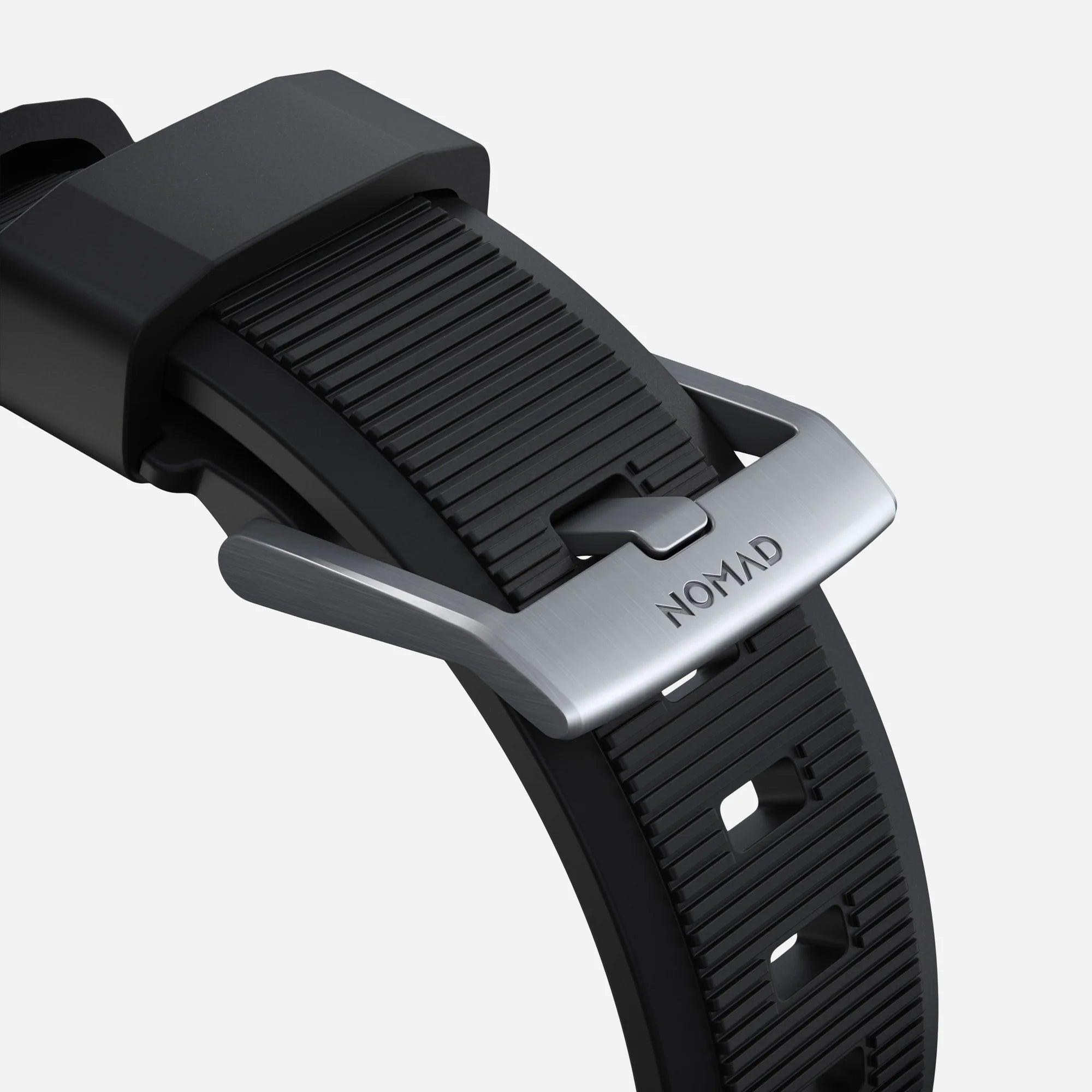 Nomad Correa de silicona resistente Apple Watch (negro/plateado)