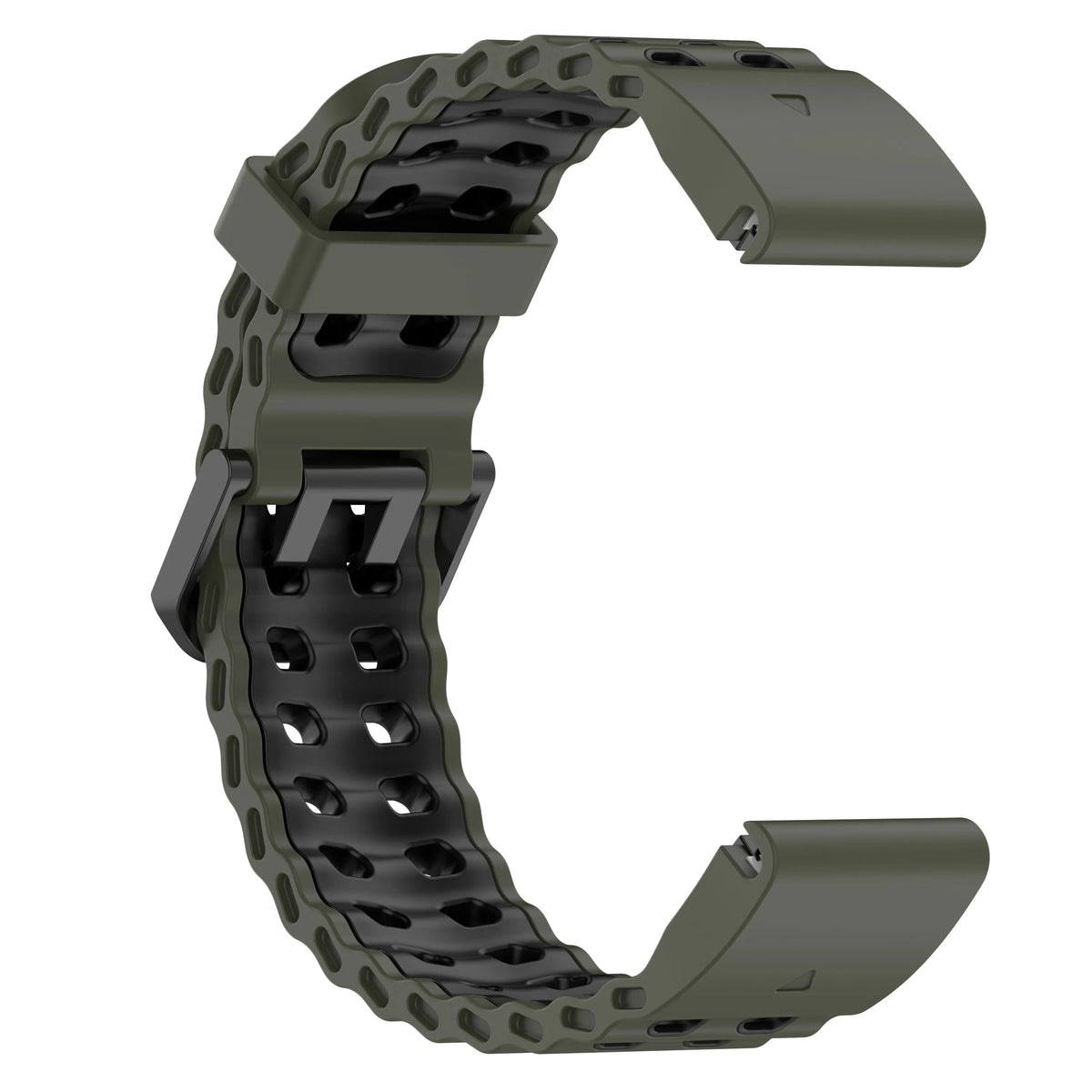 Silicone Wave Sport Strap, army green/black, without a watch, 3/4 front view