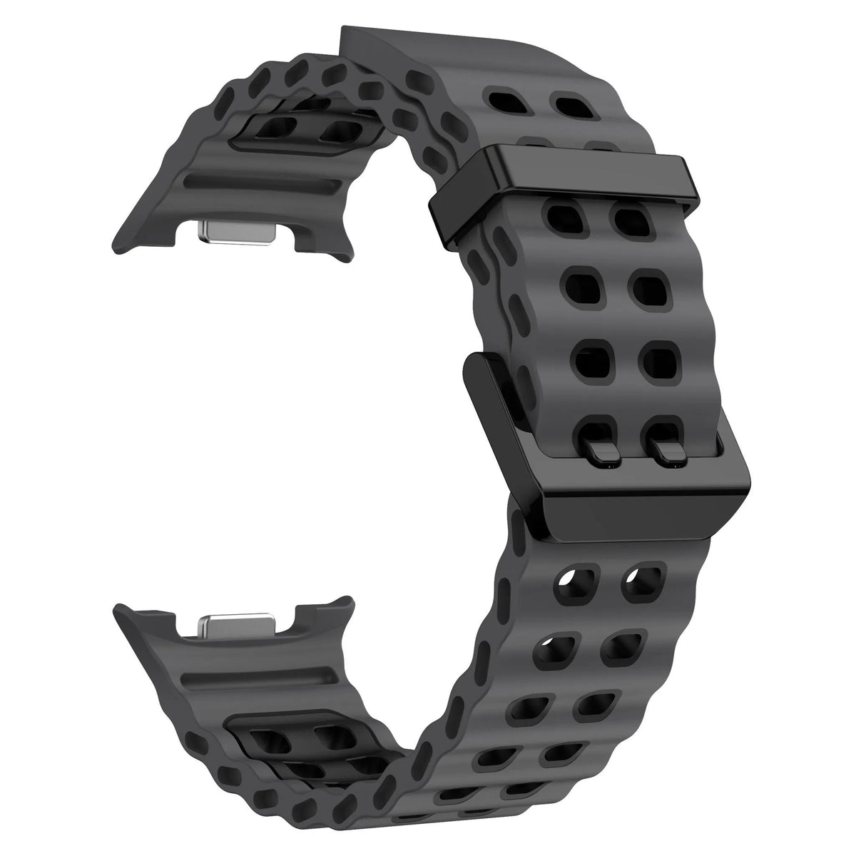 Silicone Ocean Strap, dark grey/black, without a watch, 3/4 front view
