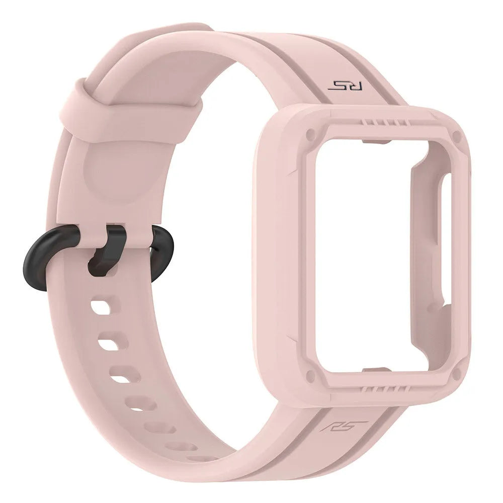 Silicone Strap with Frame, pink, without a watch, 3/4 front view