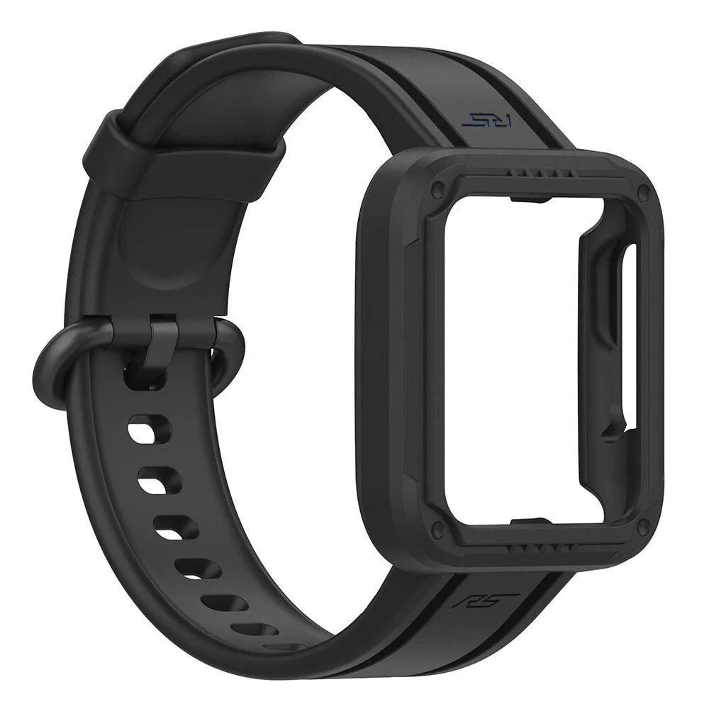 Silicone Strap with Frame, black, without a watch, 3/4 front view