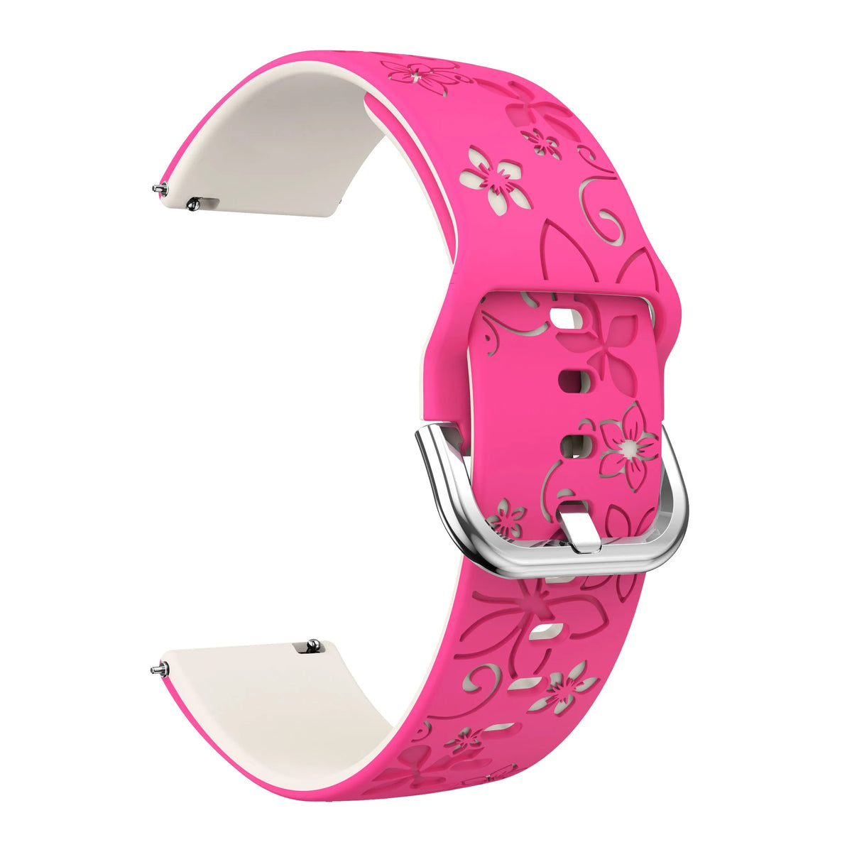 Flower Silicone Strap, bright pink/starlight, without a watch, 3/4 front view