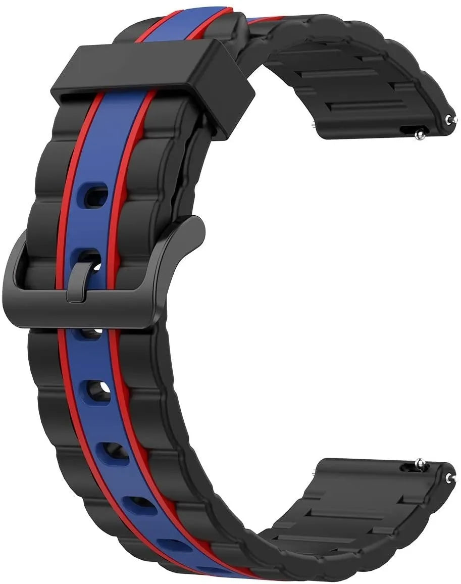 Silicone Special Edition Strap, black/blue, without a watch, 3/4 front view