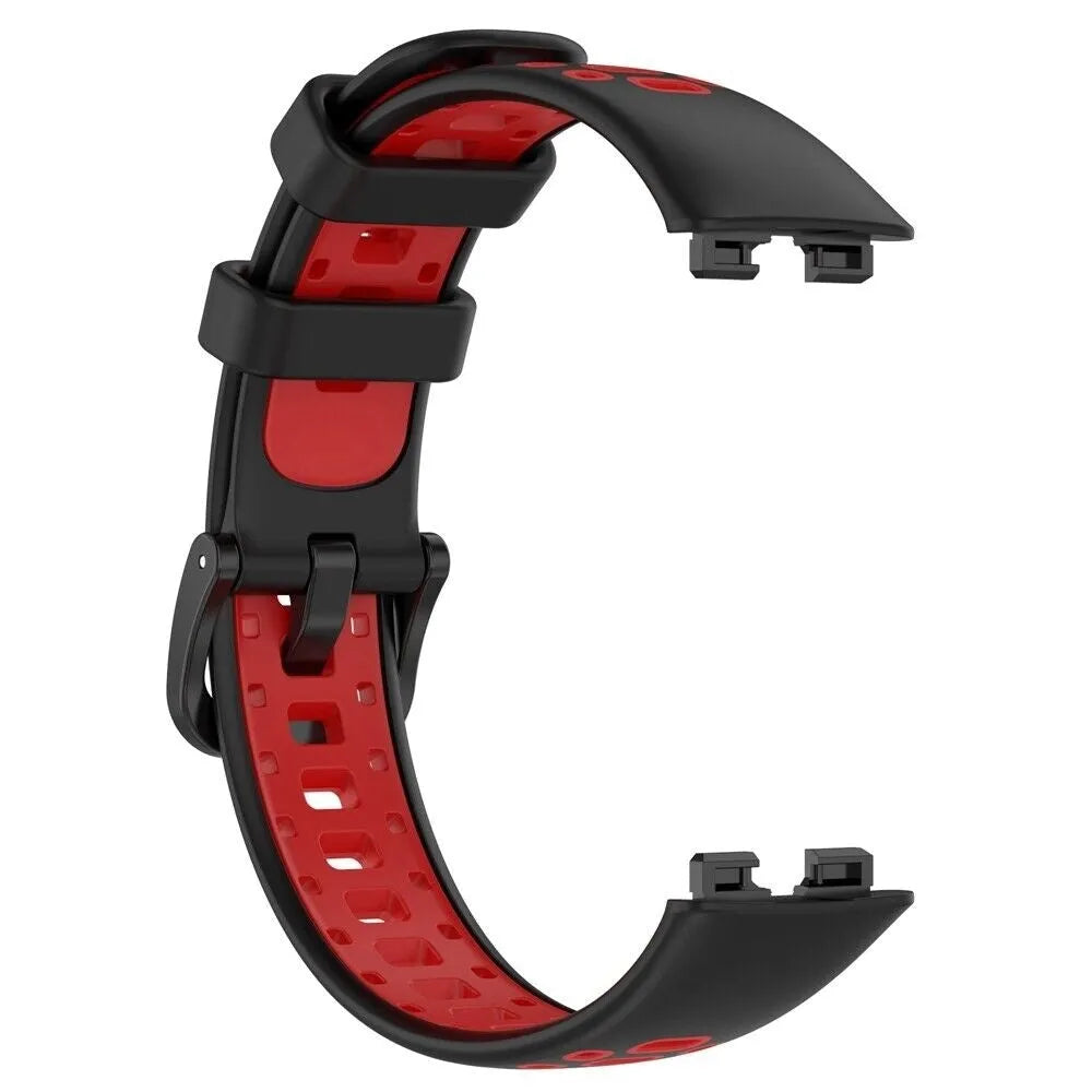Silicone Sport Strap, black/red, without a watch, 3/4 front view
