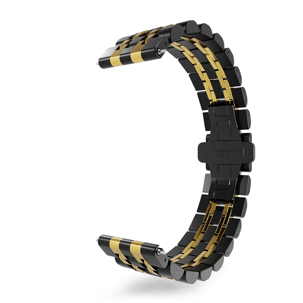 Steel Link Strap 'Duo', black/gold, without a watch, 3/4 front view