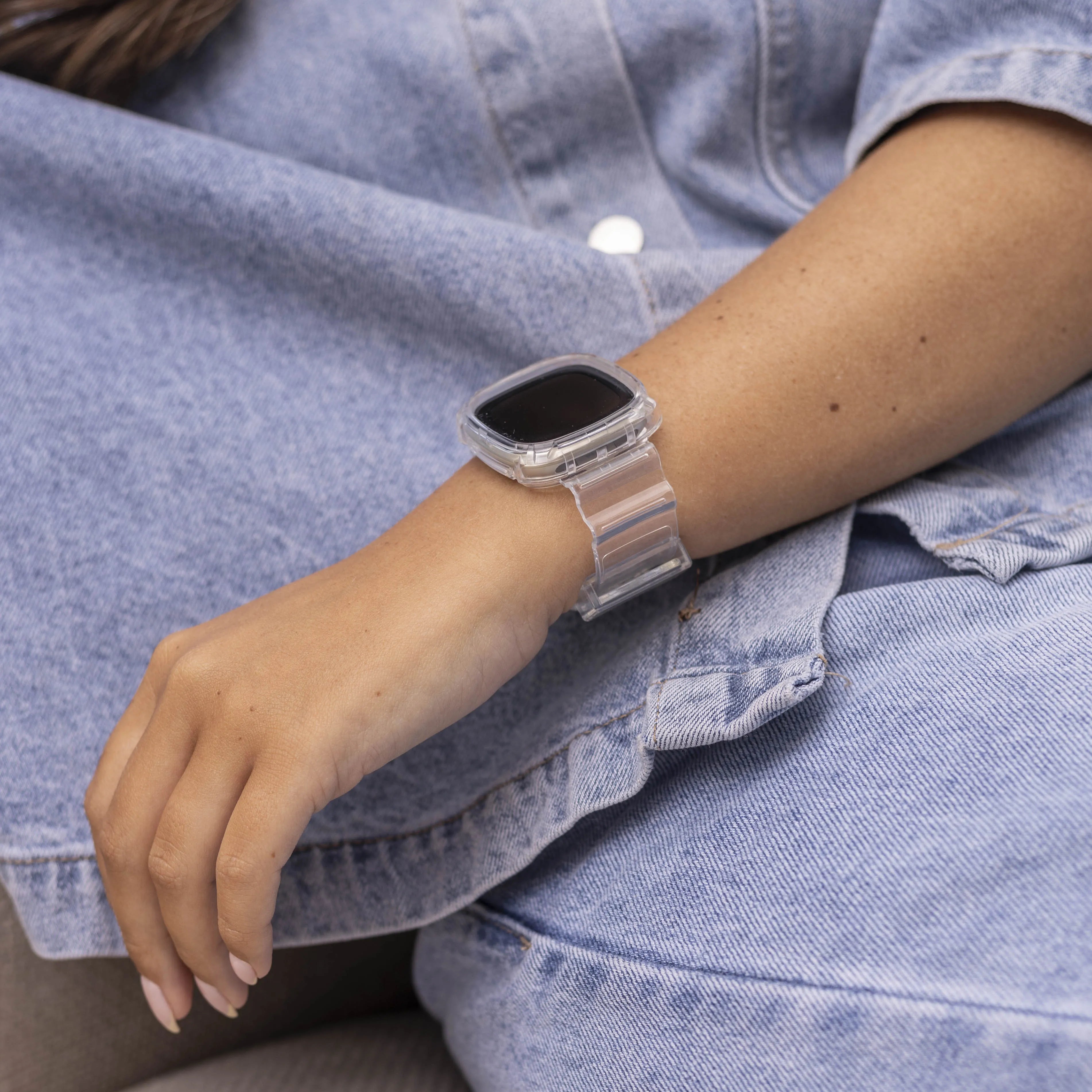 Fitbit Sense Kristallarmband mit Rahmen (Transparent)