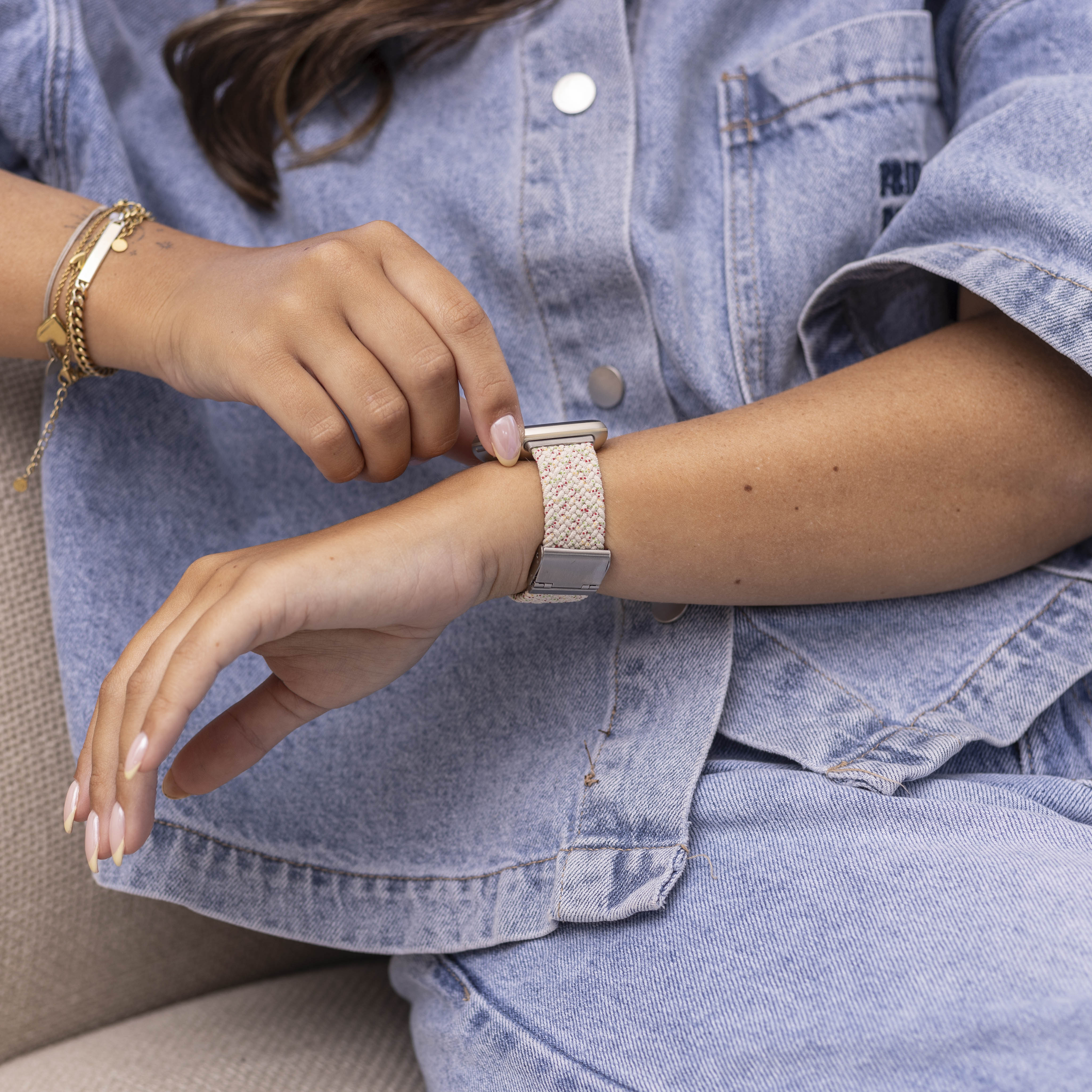 Fitbit Versa 3 verstelbaar gevlochten bandje (lichtbeige)