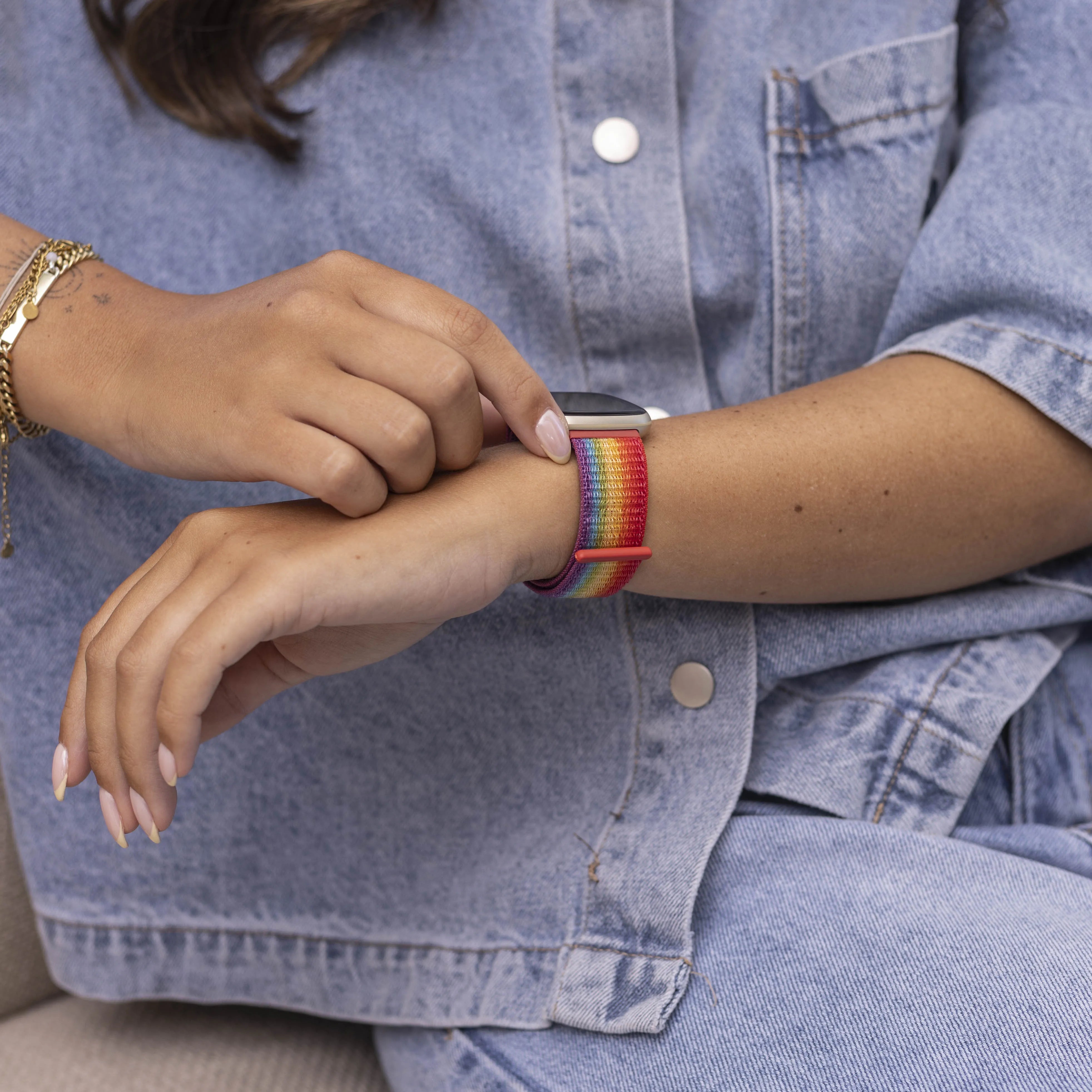 Fitbit Sense Nylonarmband (Regenbogen)