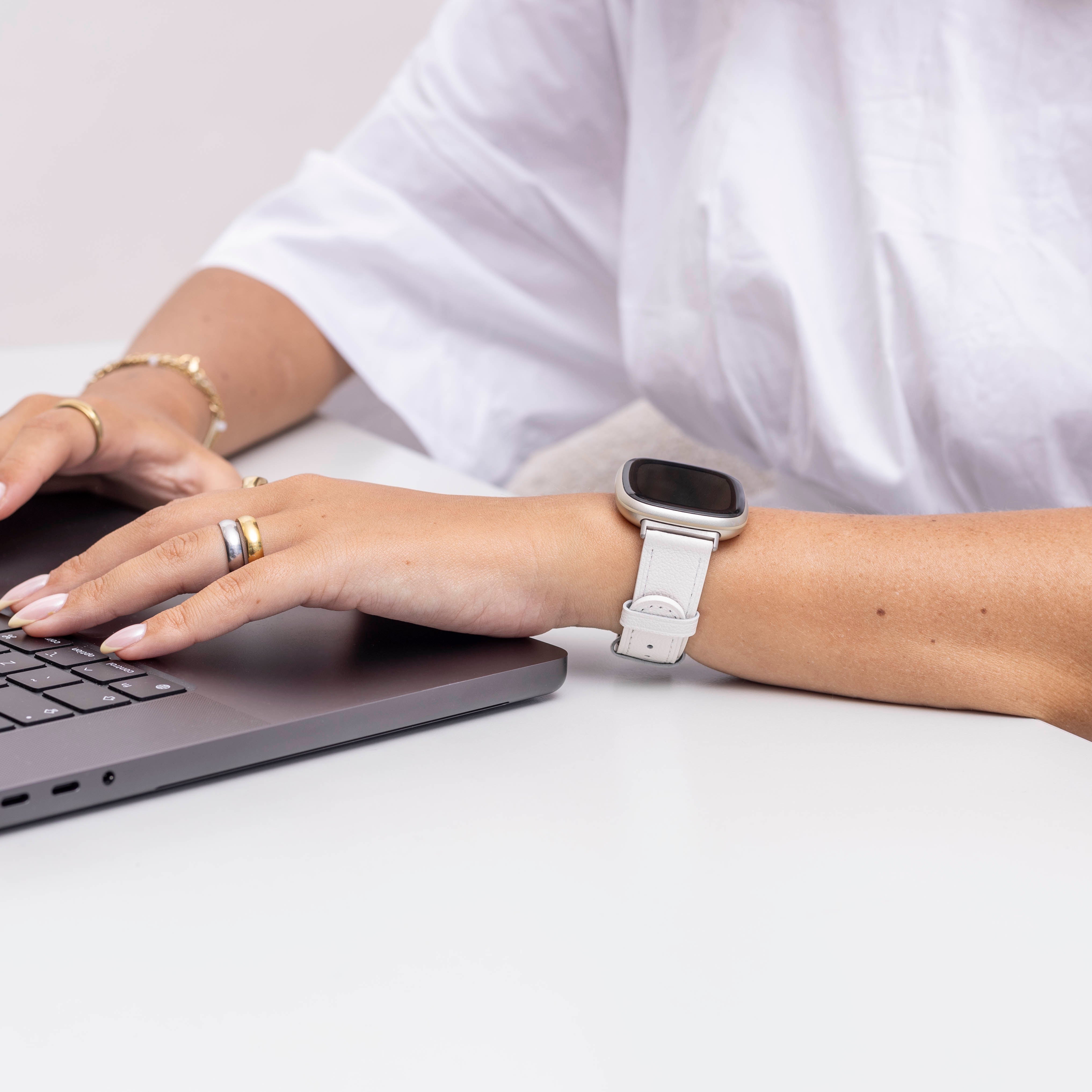 Correa cuero Fitbit Sense (blanco)