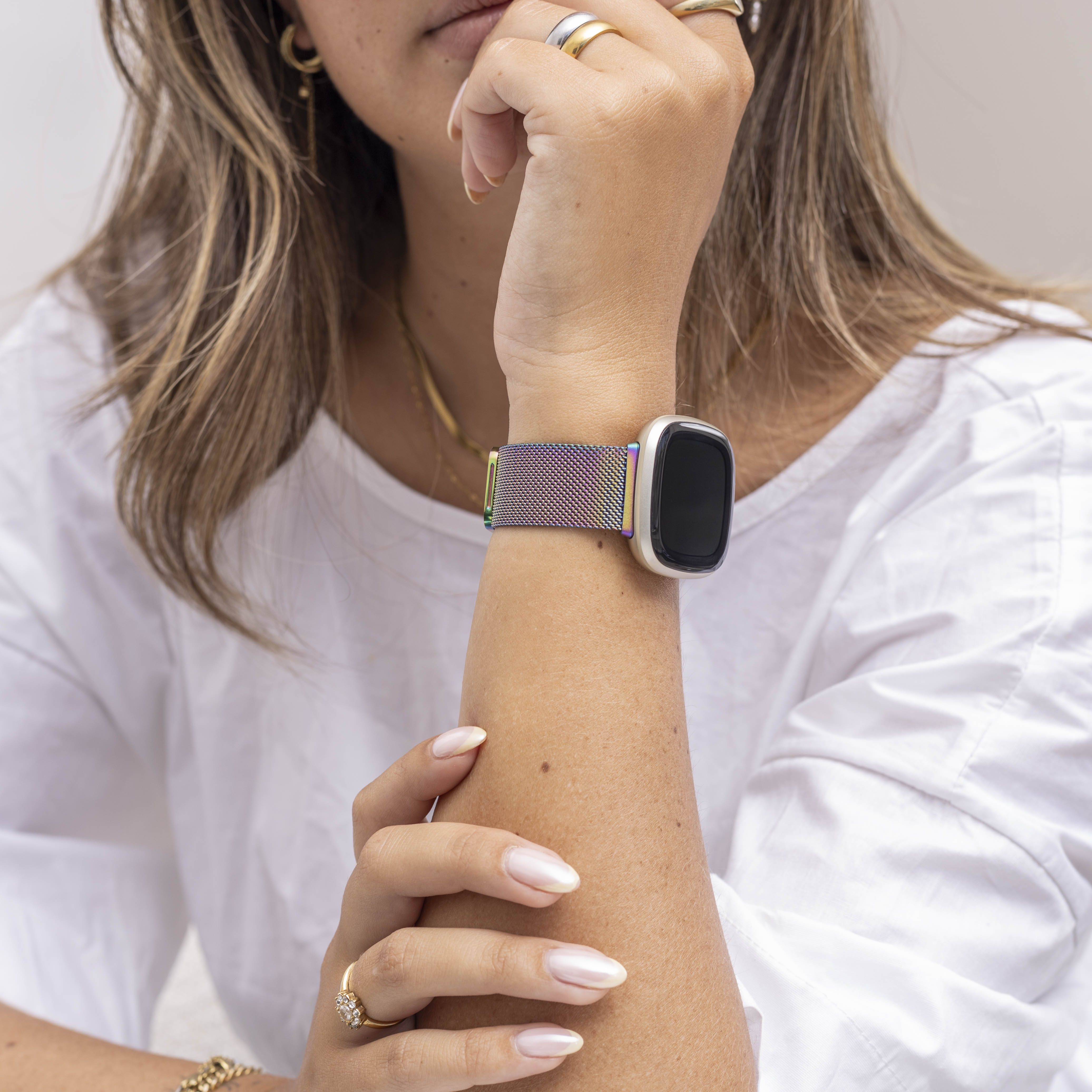 Fitbit Versa 3 Milanese Strap (Pearlescent)