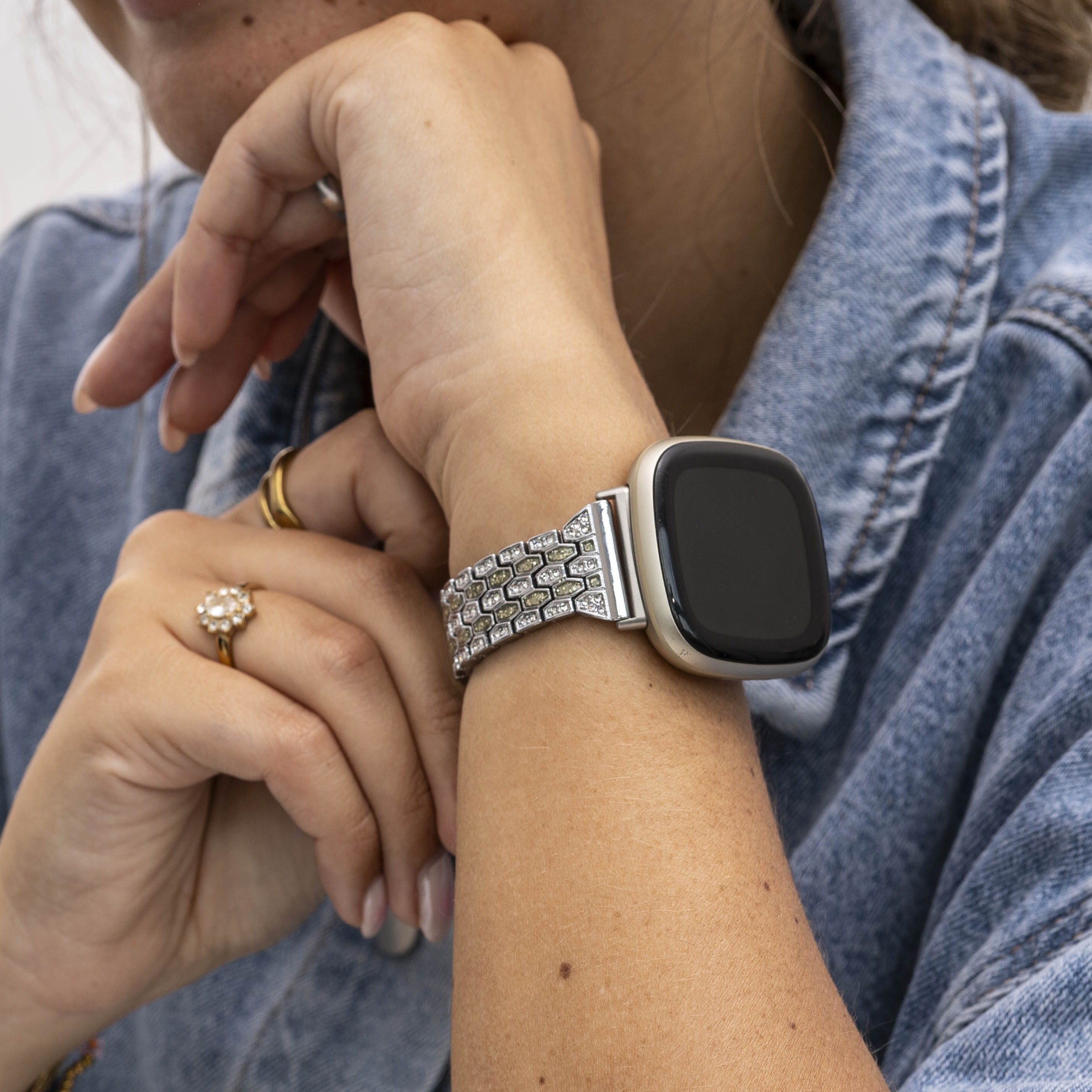 Correa de diamantes Fitbit Sense (plata)