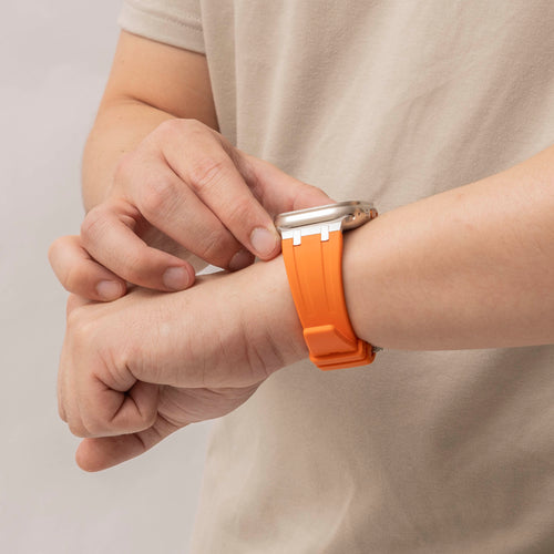Correa silicona líquida de lujo Apple Watch (naranja con plata)