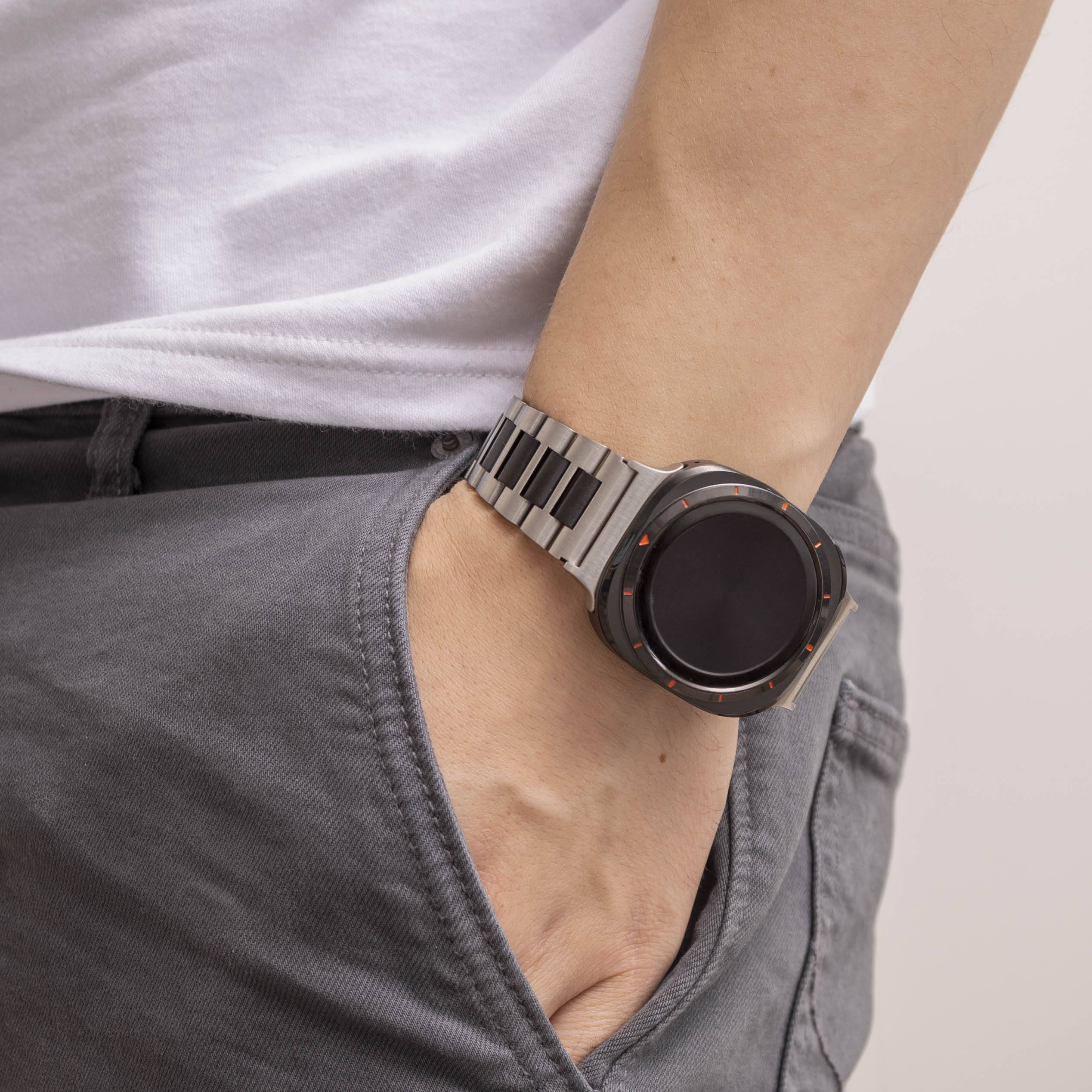 Bandz Samsung Galaxy Watch Ultra Stahlgliederband 'Deluxe' (Silber/Schwarz)