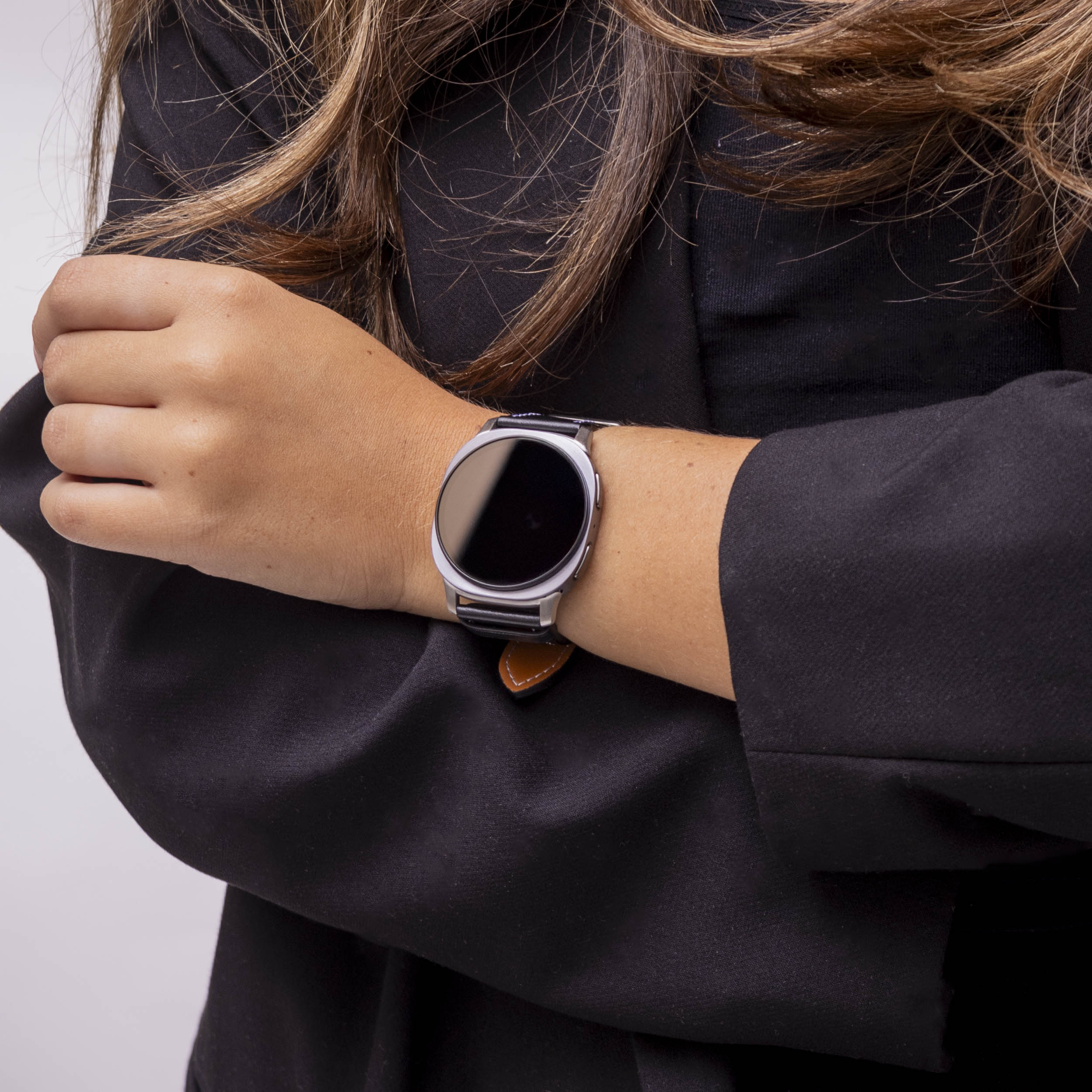 Samsung Galaxy Watch 8 Classic 'Klassisches' Leder Armband (Schwarz)