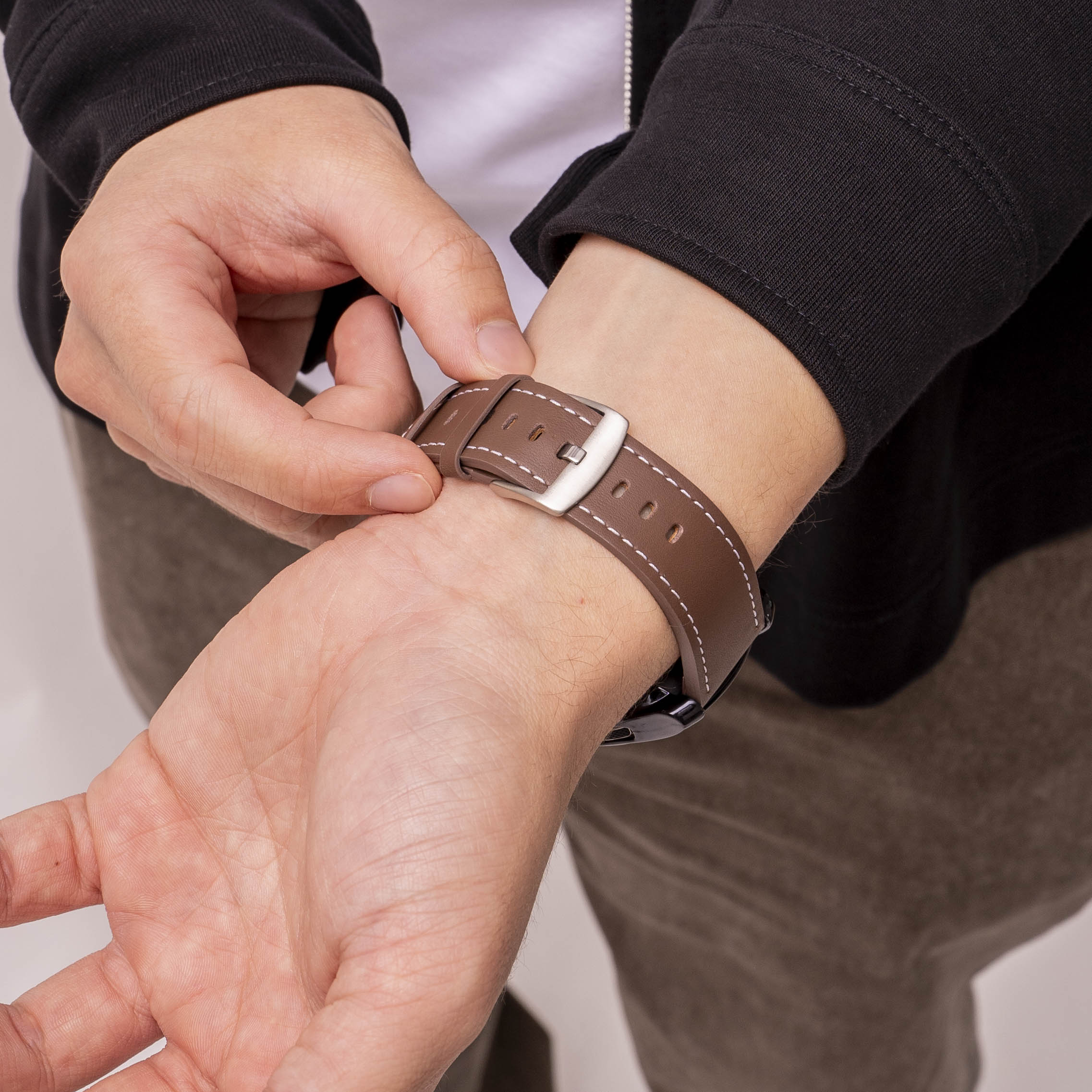 Amazfit Balance 2 'One Push' Leather Strap (Dark Brown)