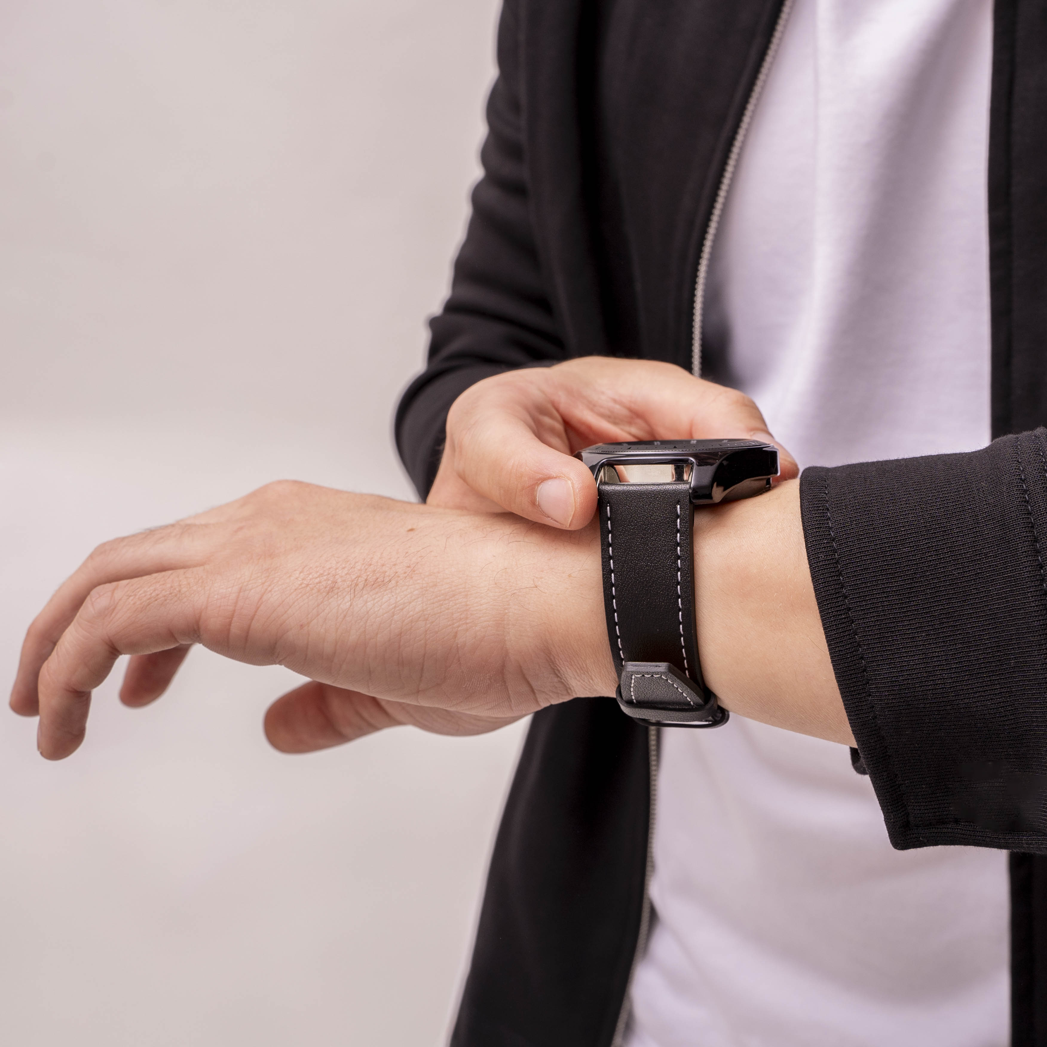 Ticwatch 22 mm 'ein Push' Leder-Armband (schwarz)