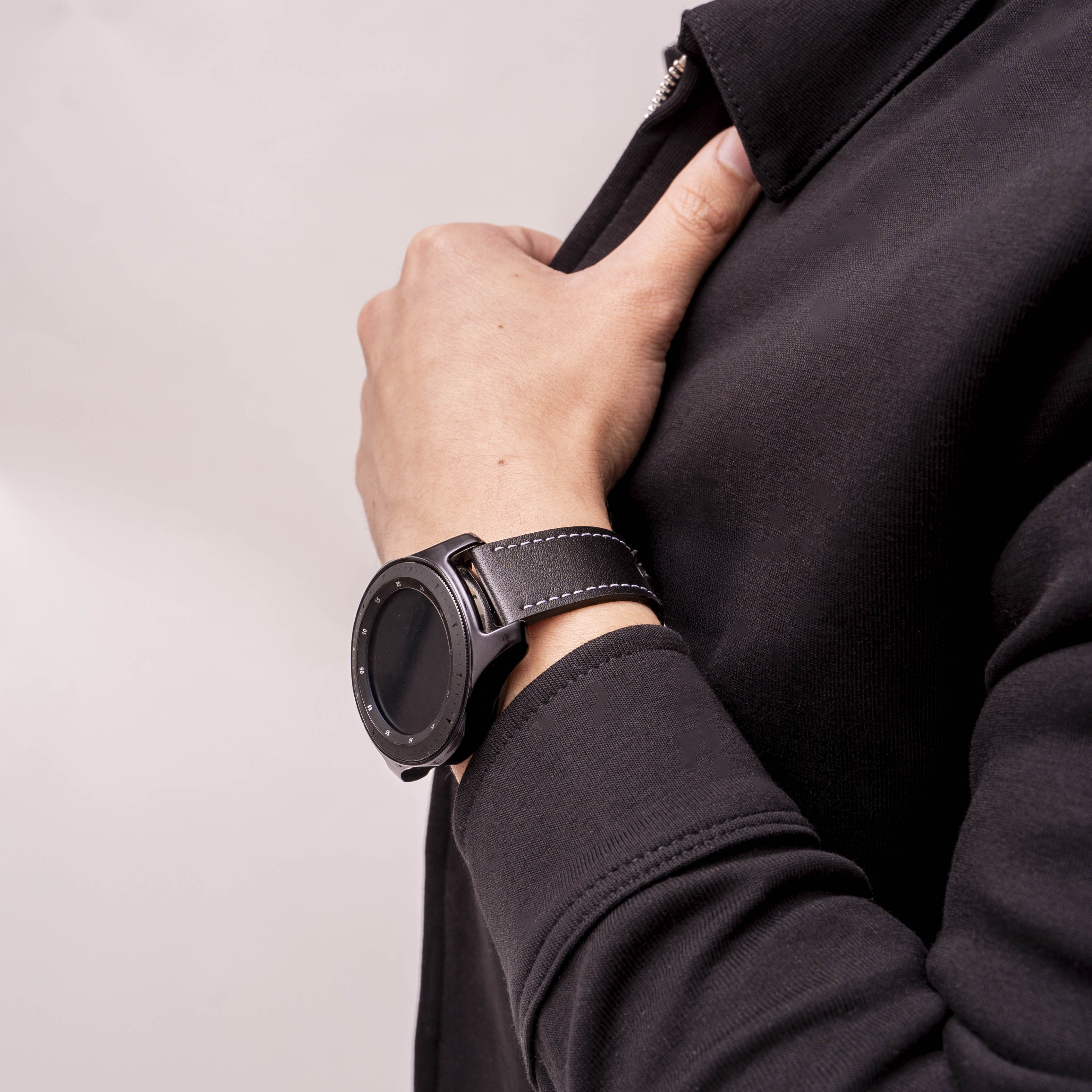 Ticwatch 22 mm 'ein Push' Leder-Armband (schwarz)