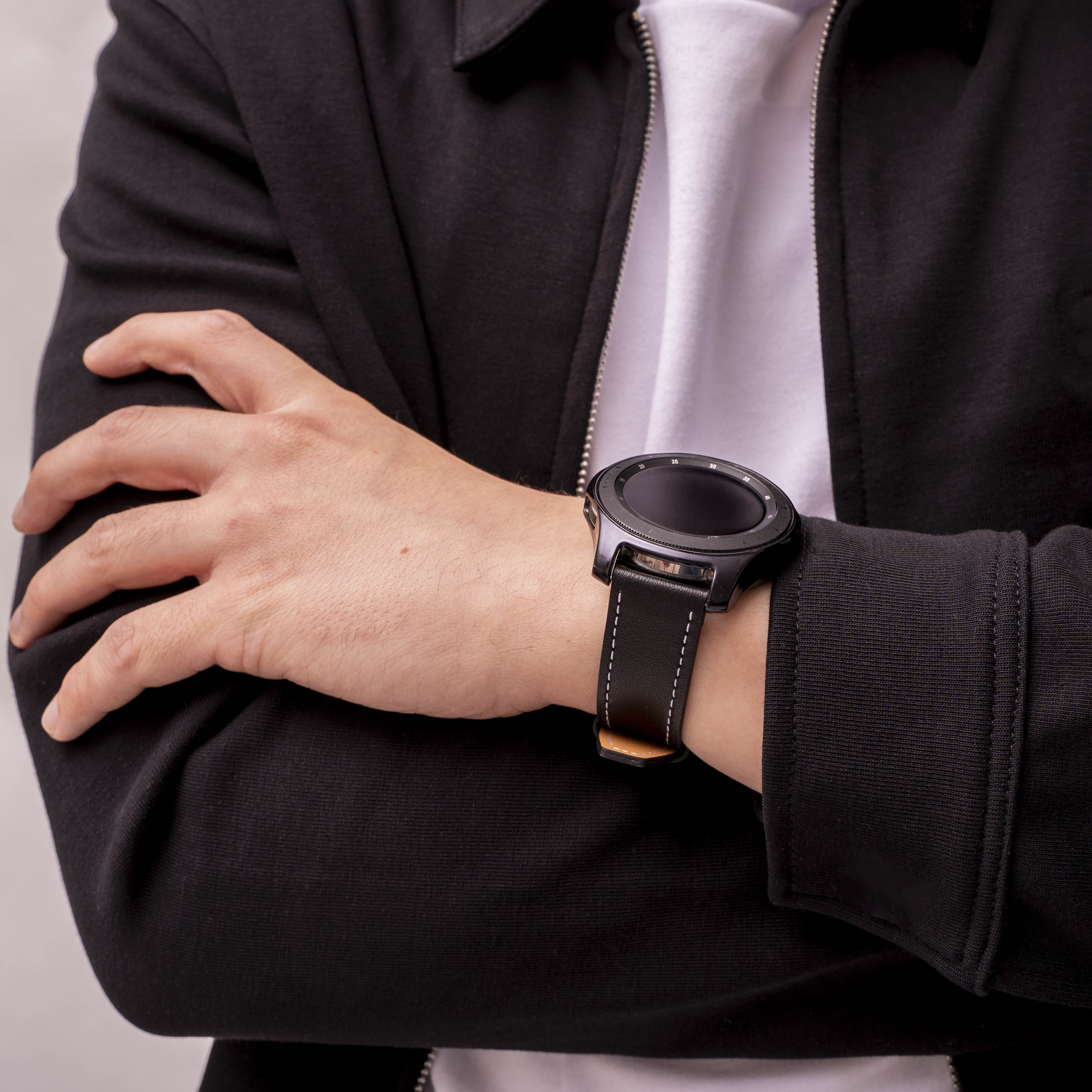 Ticwatch 22 mm 'ein Push' Leder-Armband (schwarz)