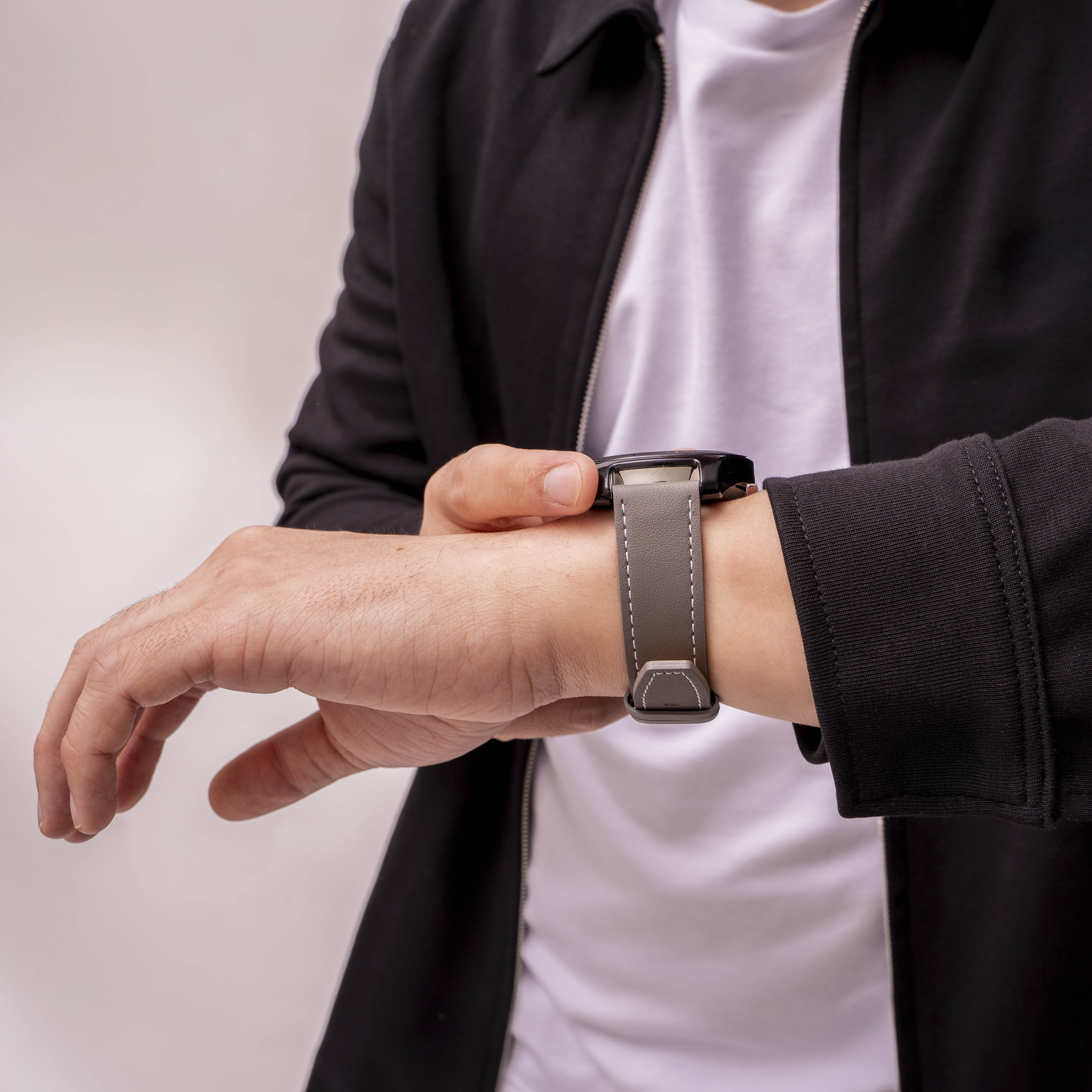 Ticwatch 22 mm 'ein Push' Leder-Armband (grau)