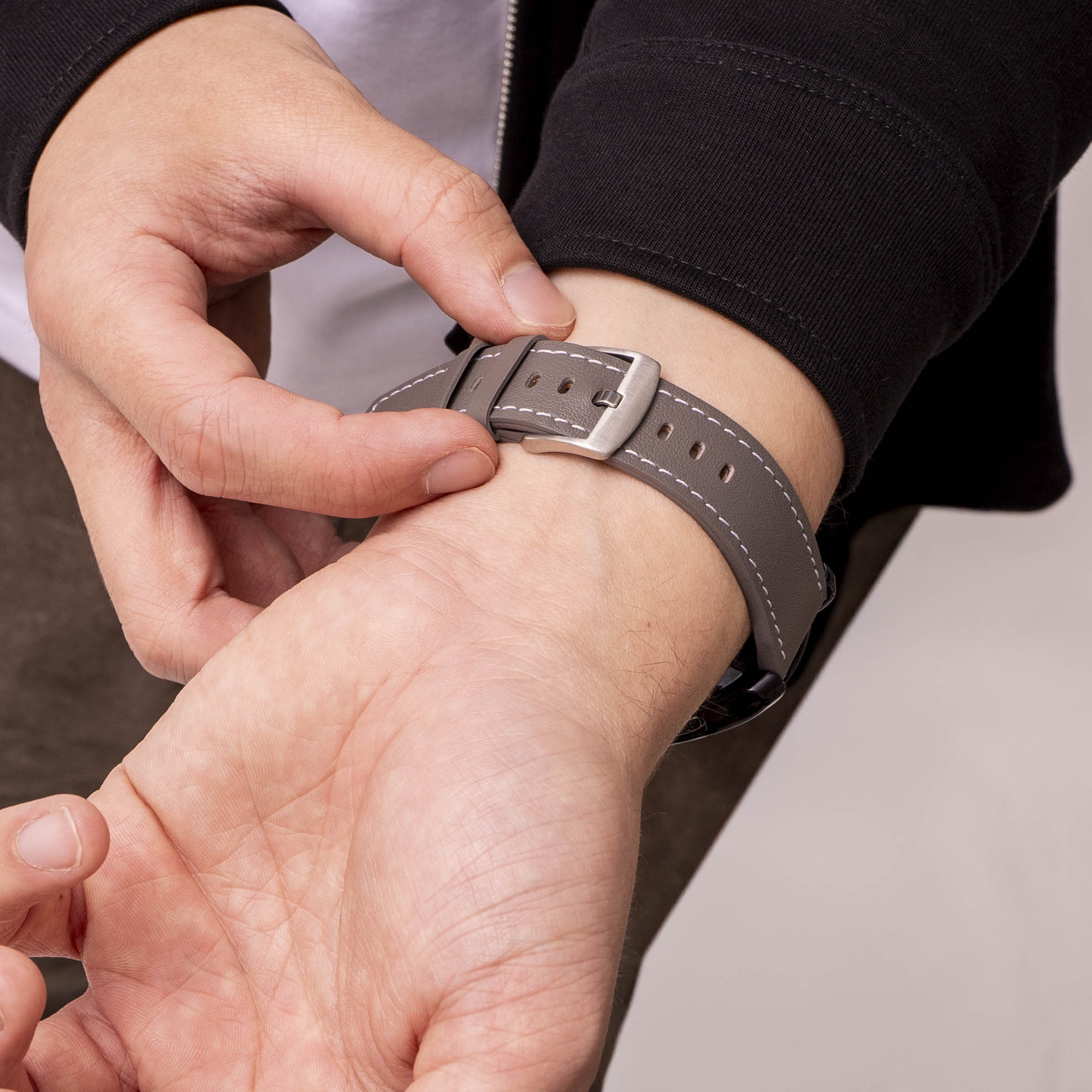 Ticwatch 22 mm 'ein Push' Leder-Armband (grau)