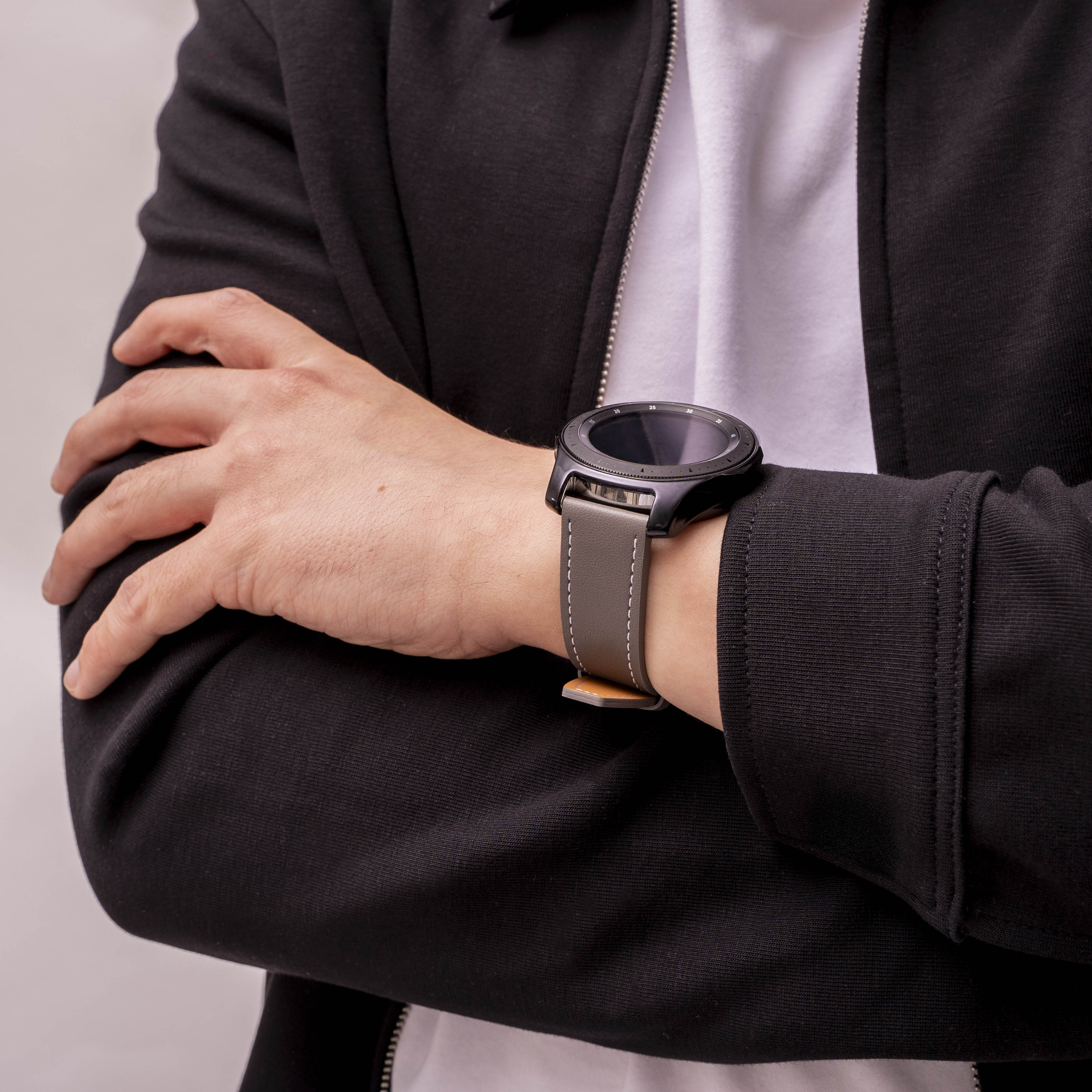 Ticwatch 22 mm 'ein Push' Leder-Armband (grau)
