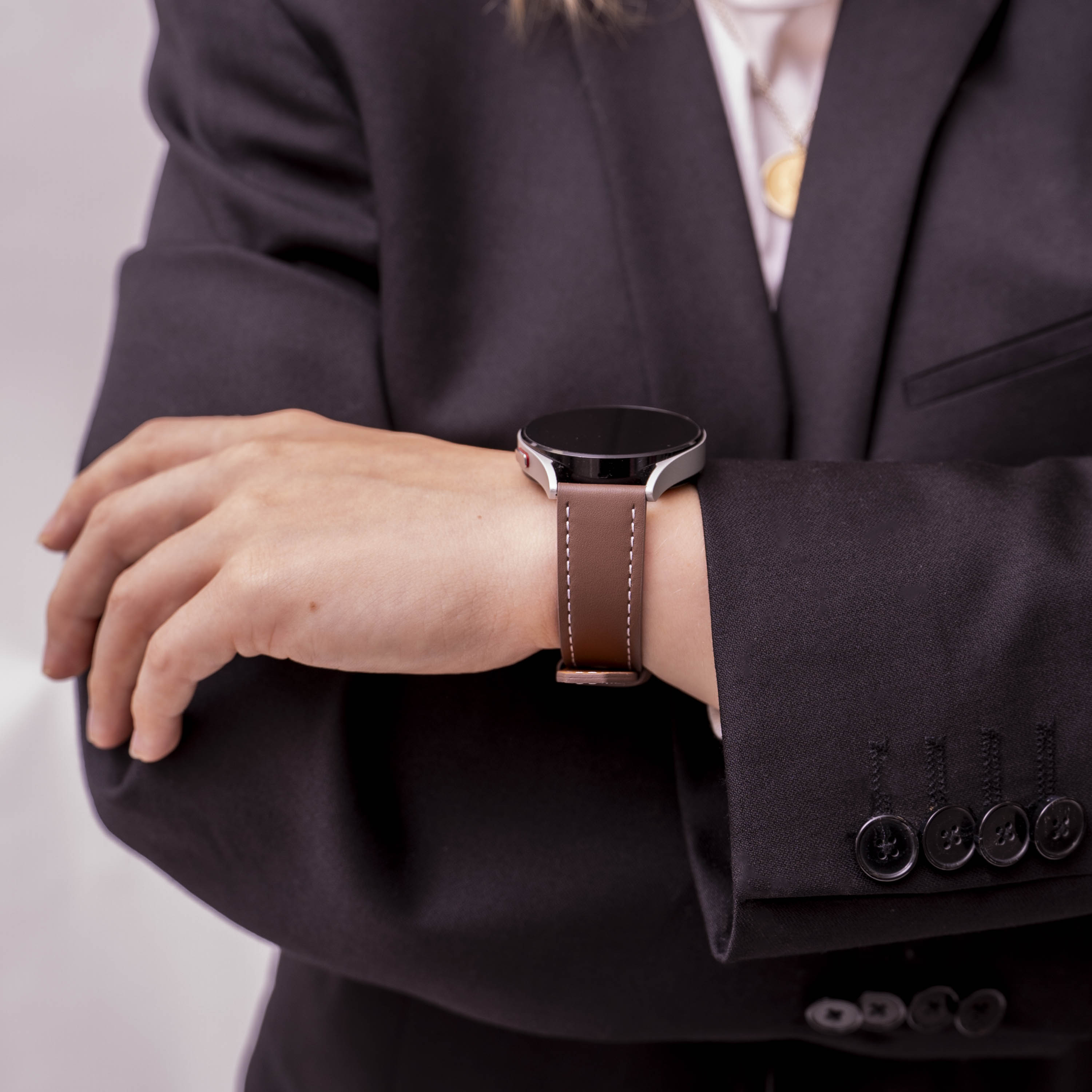 Amazfit GTS 4 'One Push' Leather Strap (Dark Brown)