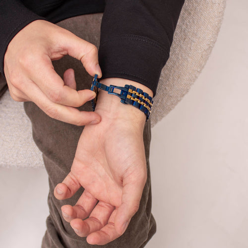 Amazfit GTR 2 duo stalen schakel band (blauw/goud)