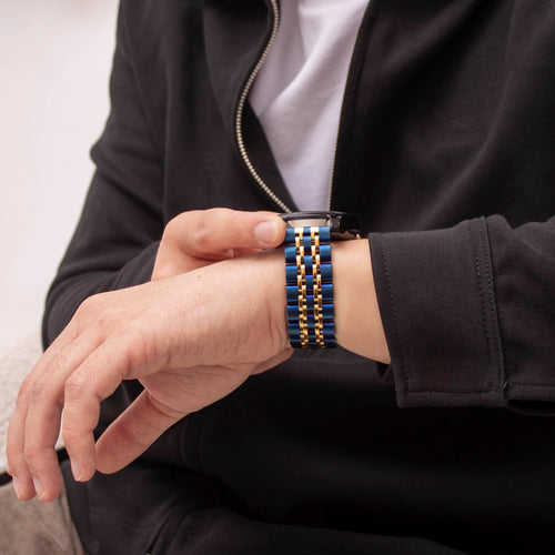 Amazfit GTR 2 duo stalen schakel band (blauw/goud)