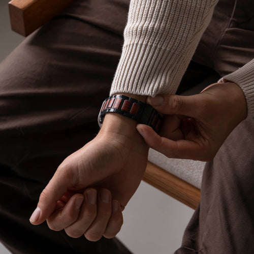 Bracelet acier bois Apple Watch Ultra (noir/marron)