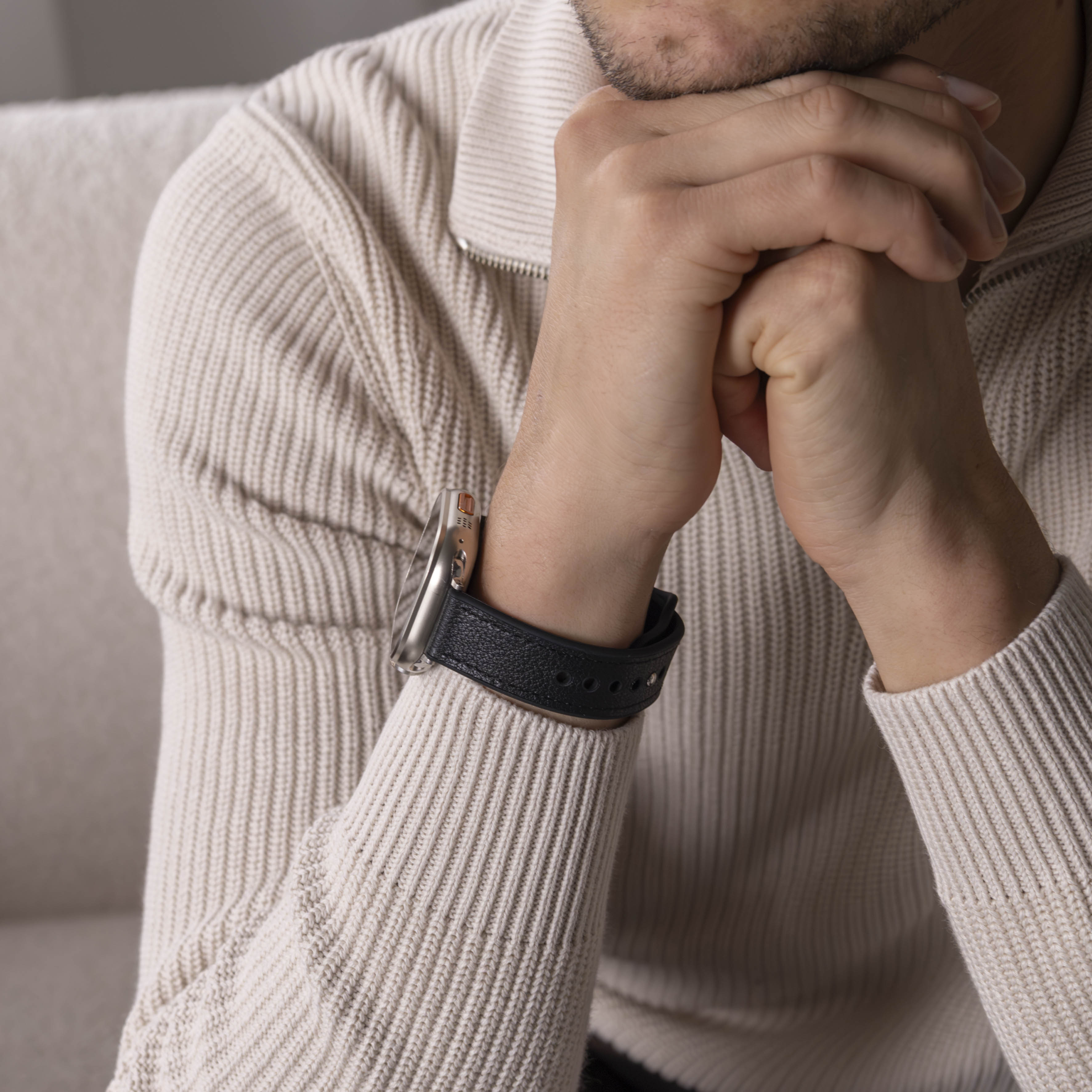 Apple Watch Ultra Hybrid Leather Strap with Buckle (Black)