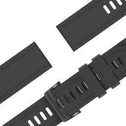 Buckled Silicone Strap, black, laid flat, separate parts, direct top view