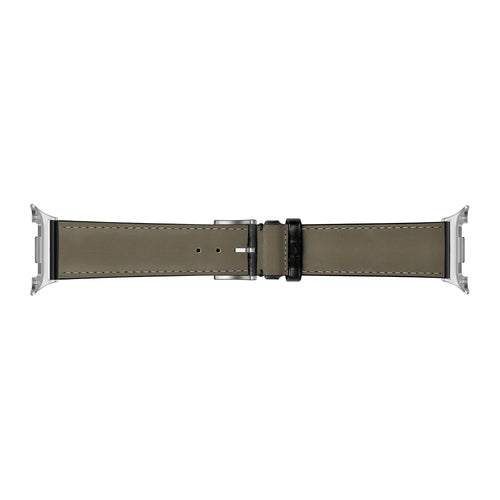 Leather Strap Crocodile Grain, black, laid flat, separate parts, direct top view