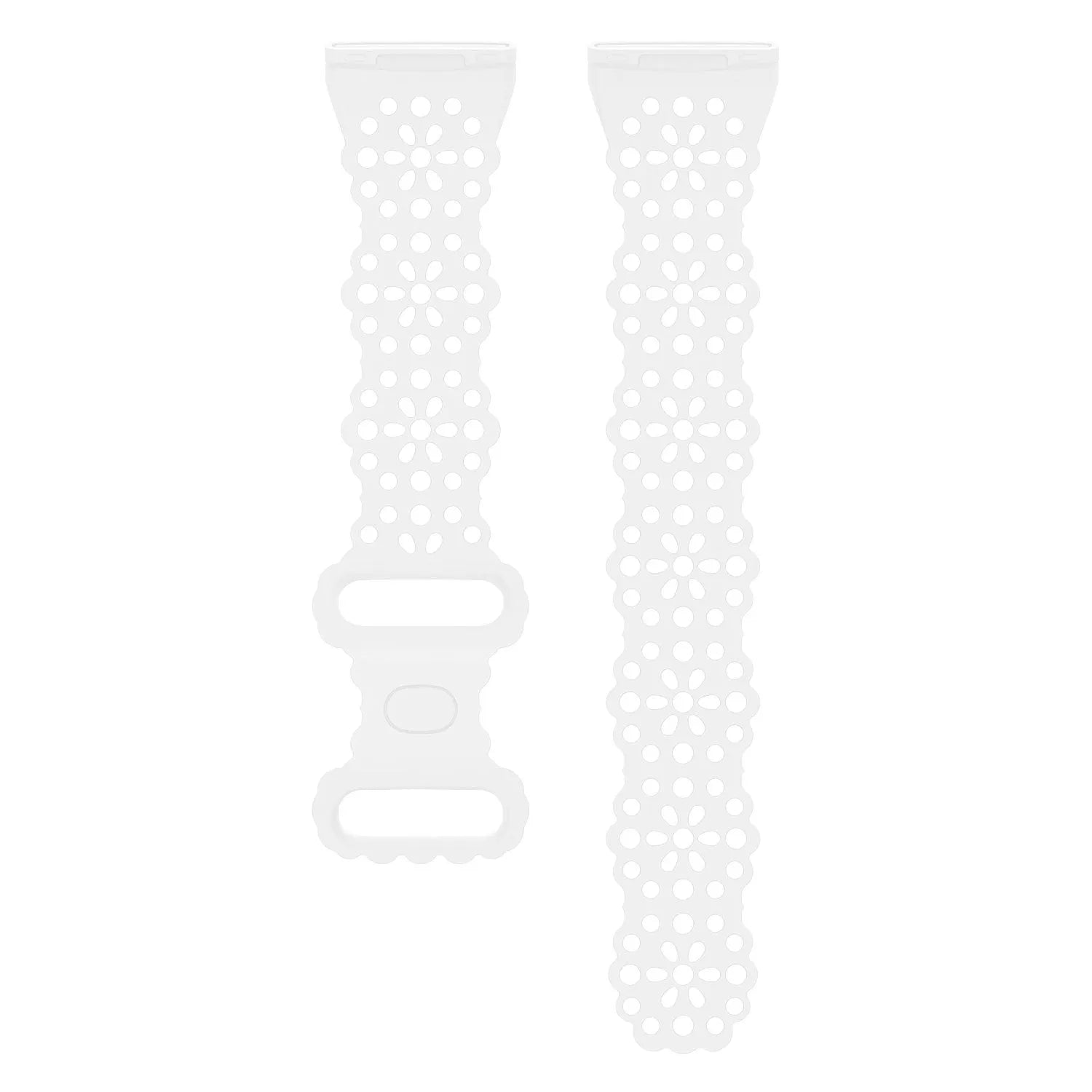Patterned Silicone Strap, white, laid flat, separate parts, direct top view
