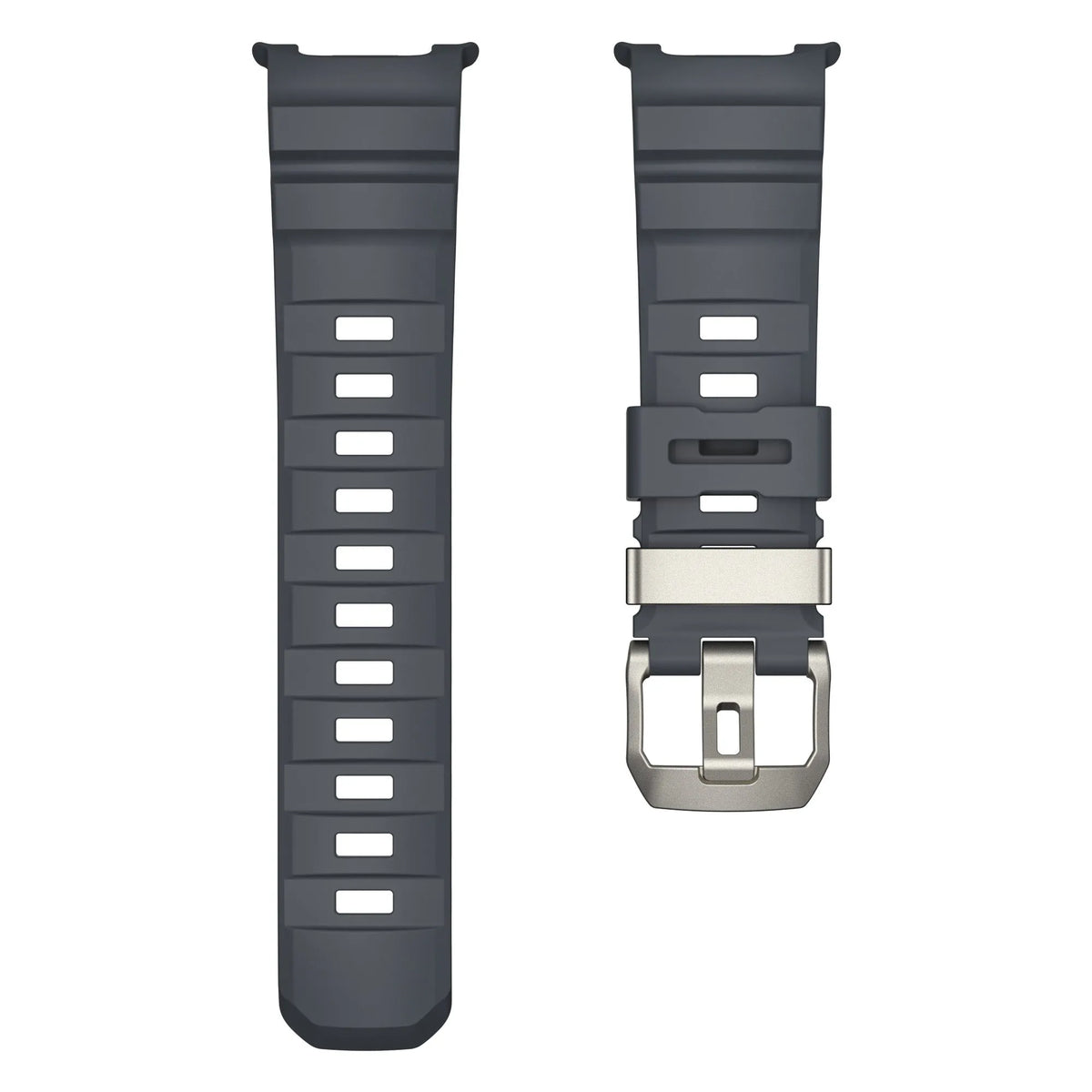 Silicone Strap Extreme, black, laid flat, separate parts, direct top view