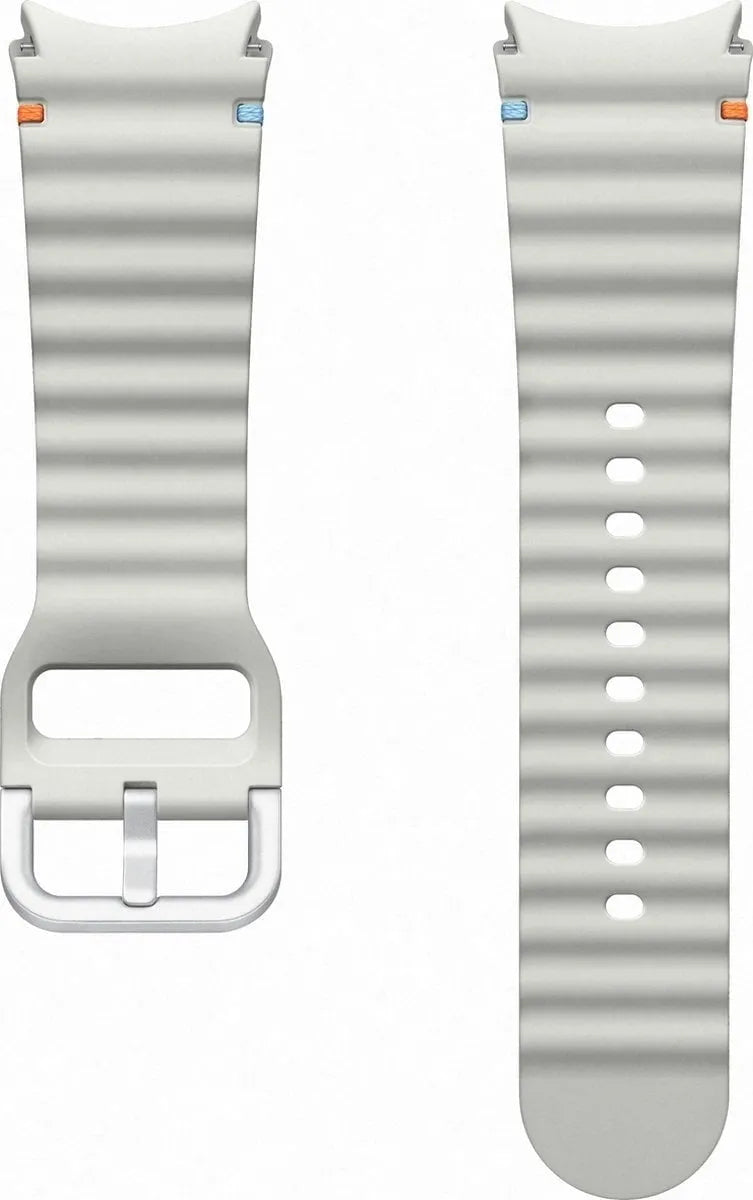 Silicone Sport Strap, silver, laid flat, separate parts, direct top view