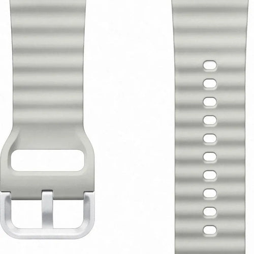 Silicone Sport Strap, silver, laid flat, separate parts, direct top view
