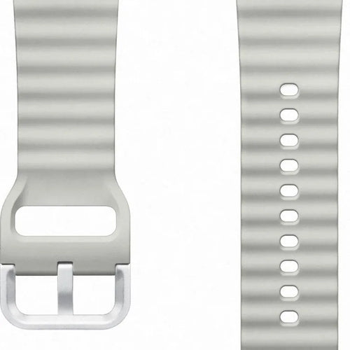 Silicone Sport Strap, silver, laid flat, separate parts, direct top view